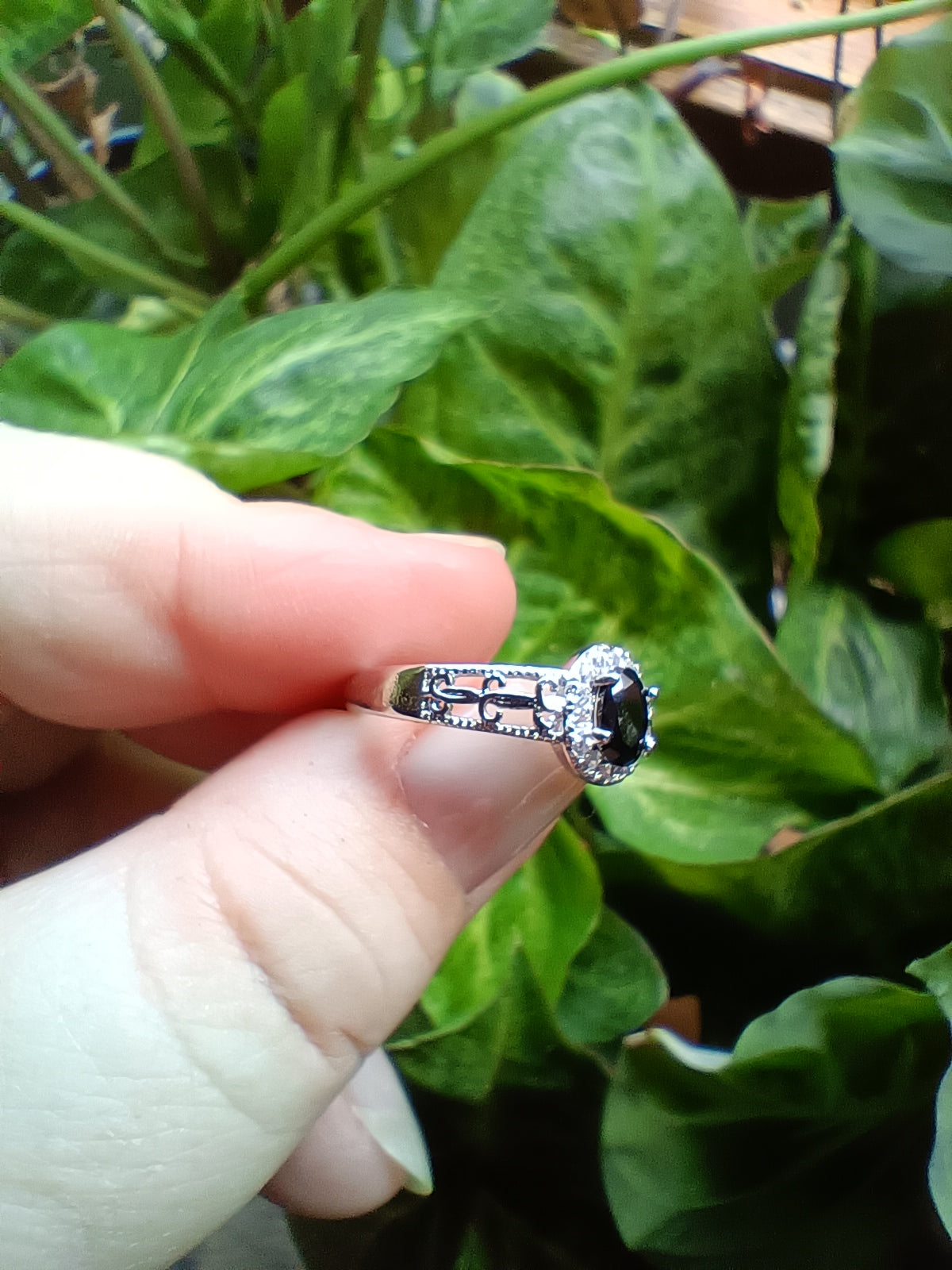 Black Spinel Ring - Silver-Plated Copper