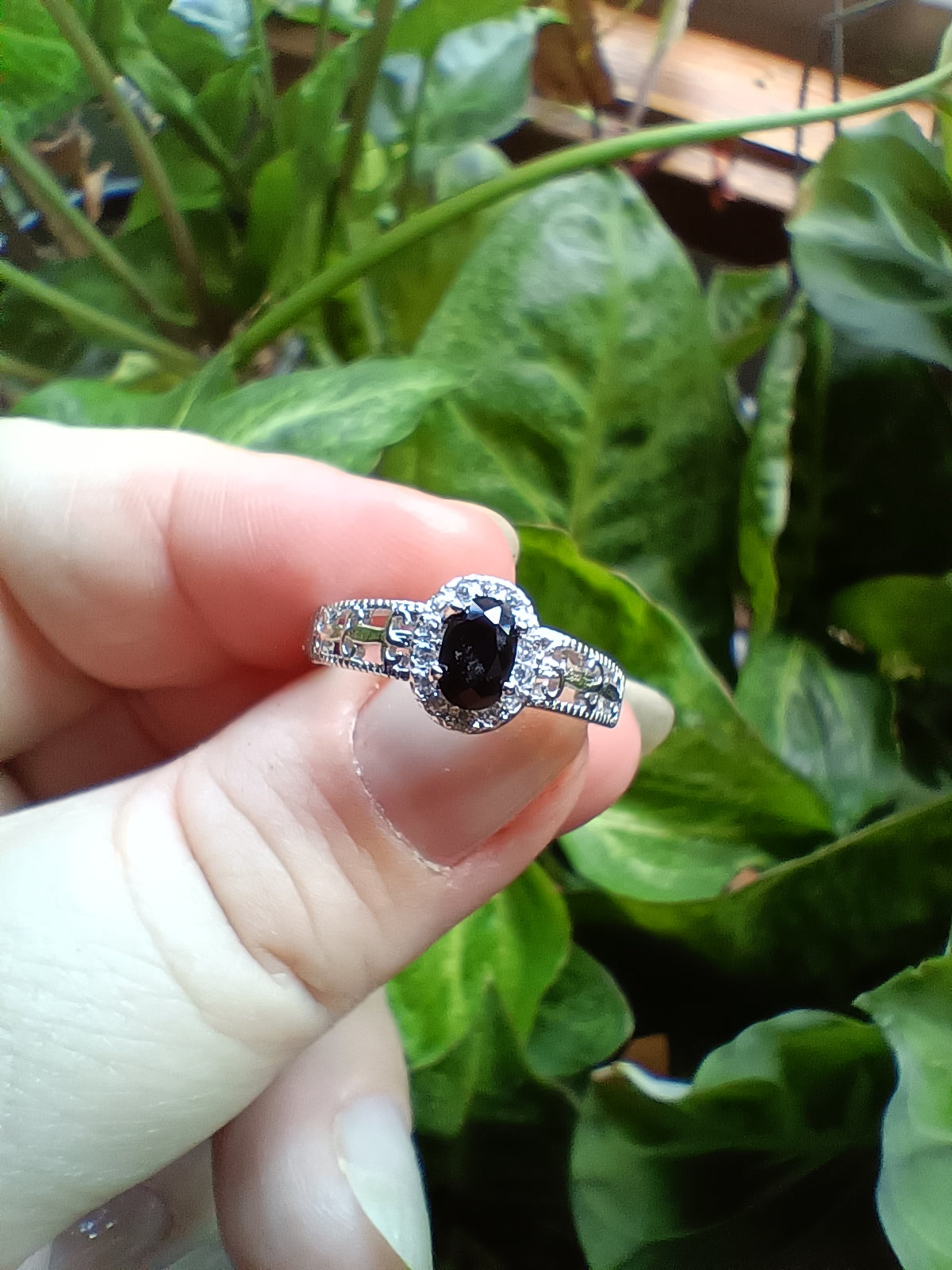Black Spinel Ring - Silver-Plated Copper