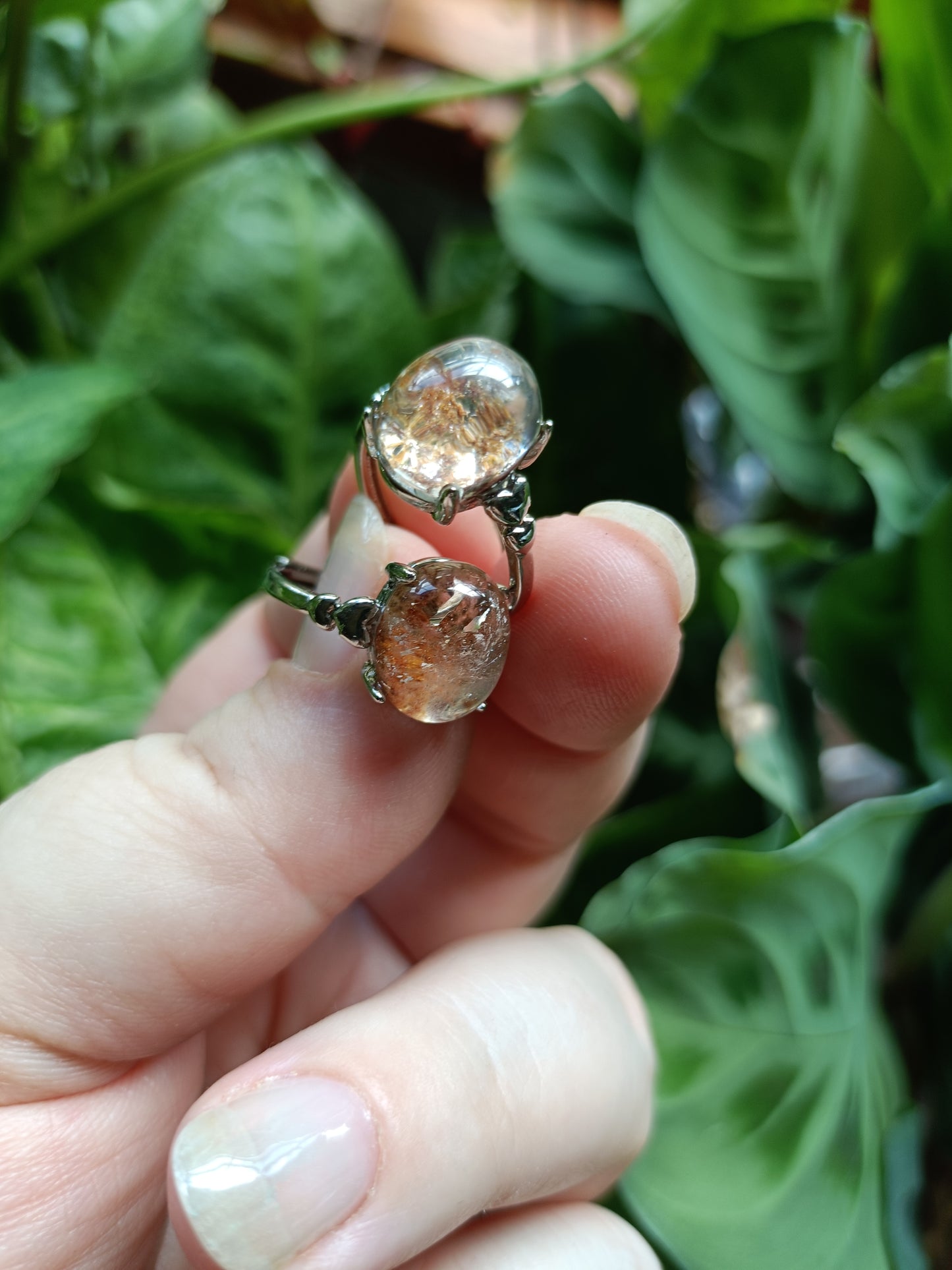 Garden Quartz Oval Cabochon Ring - Silver-Plated Copper