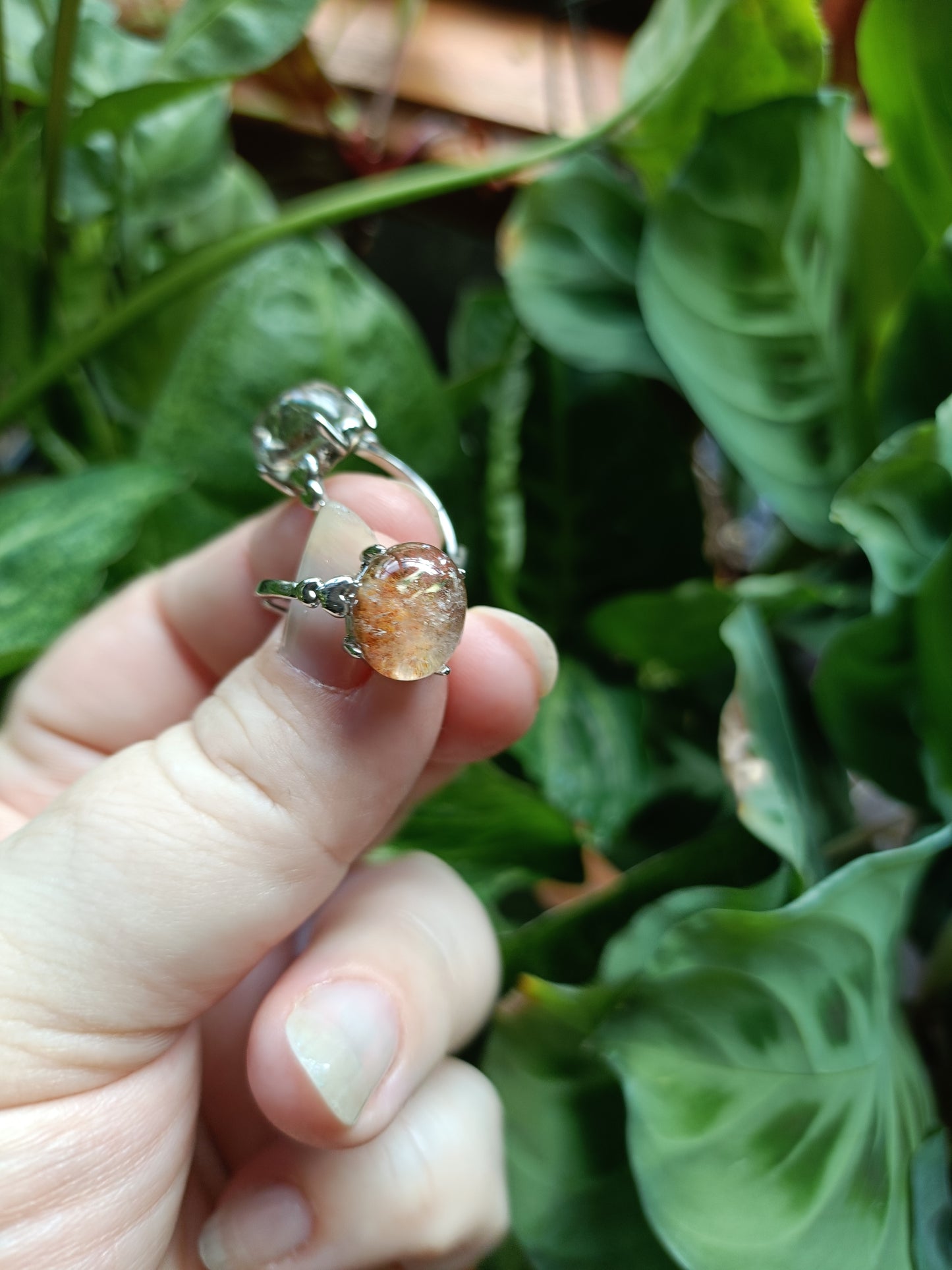 Garden Quartz Oval Cabochon Ring - Silver-Plated Copper