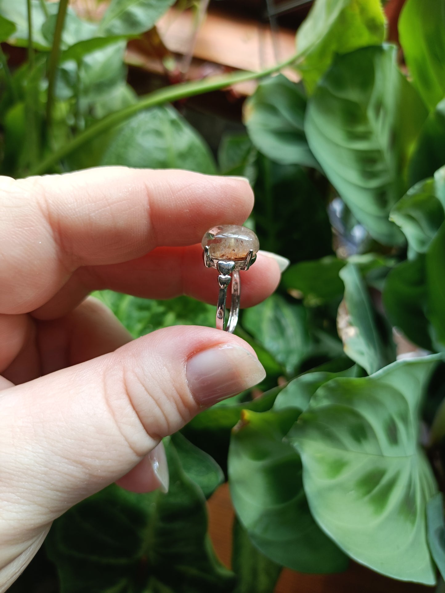 Garden Quartz Oval Cabochon Ring - Silver-Plated Copper