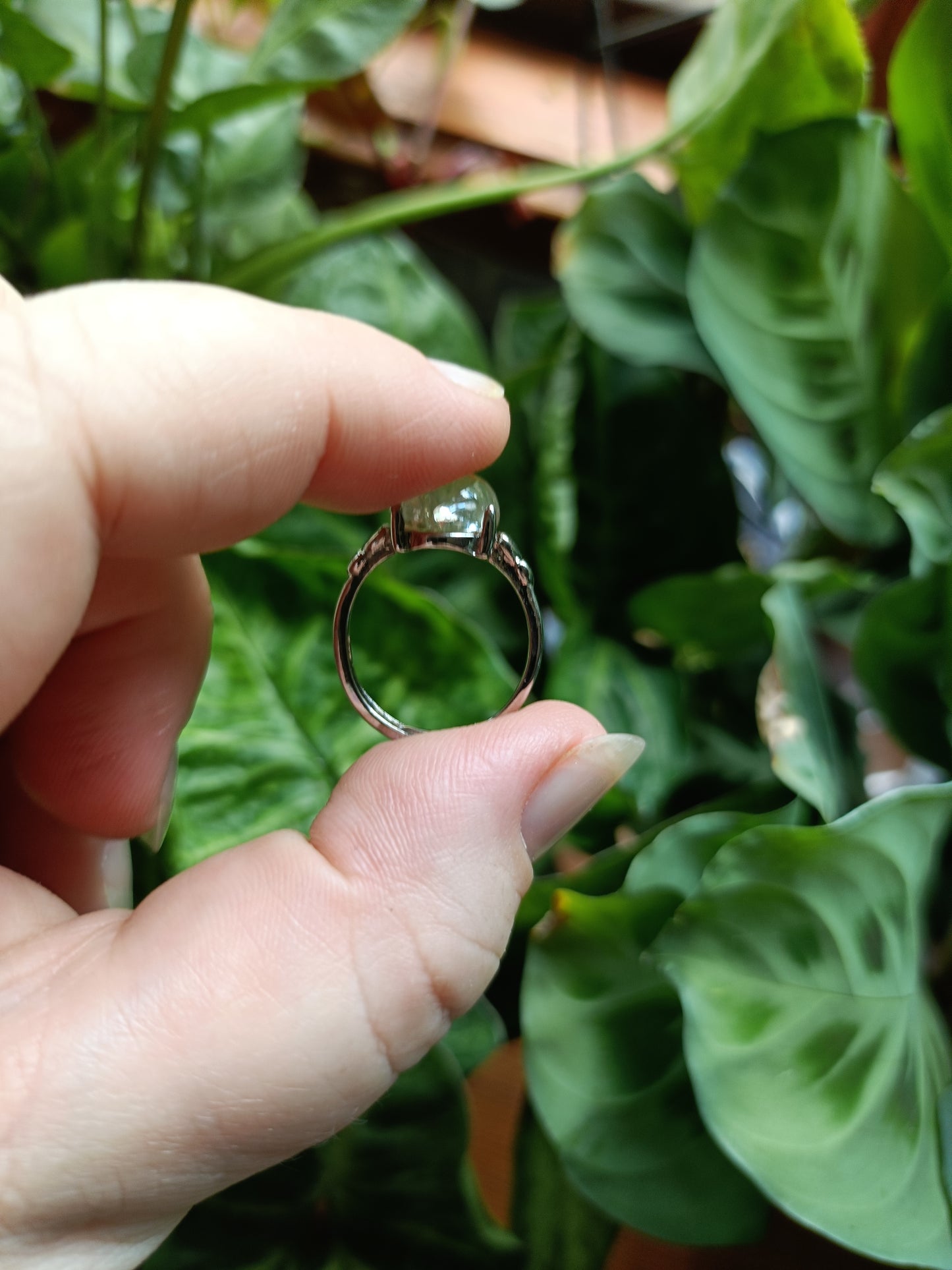 Garden Quartz Oval Cabochon Ring - Silver-Plated Copper