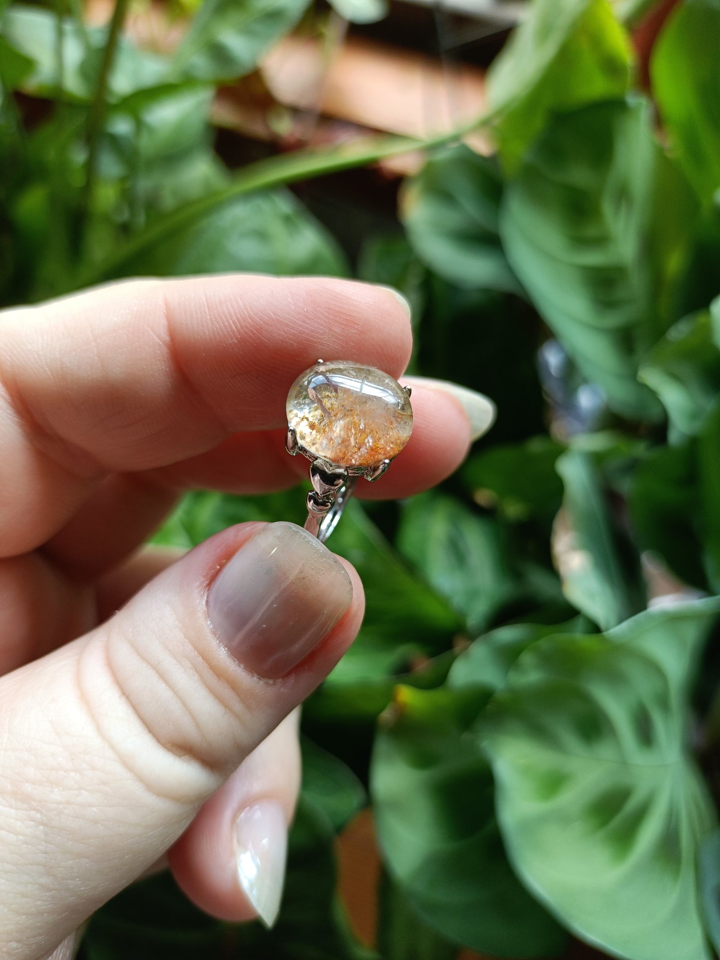Garden Quartz Oval Cabochon Ring - Silver-Plated Copper