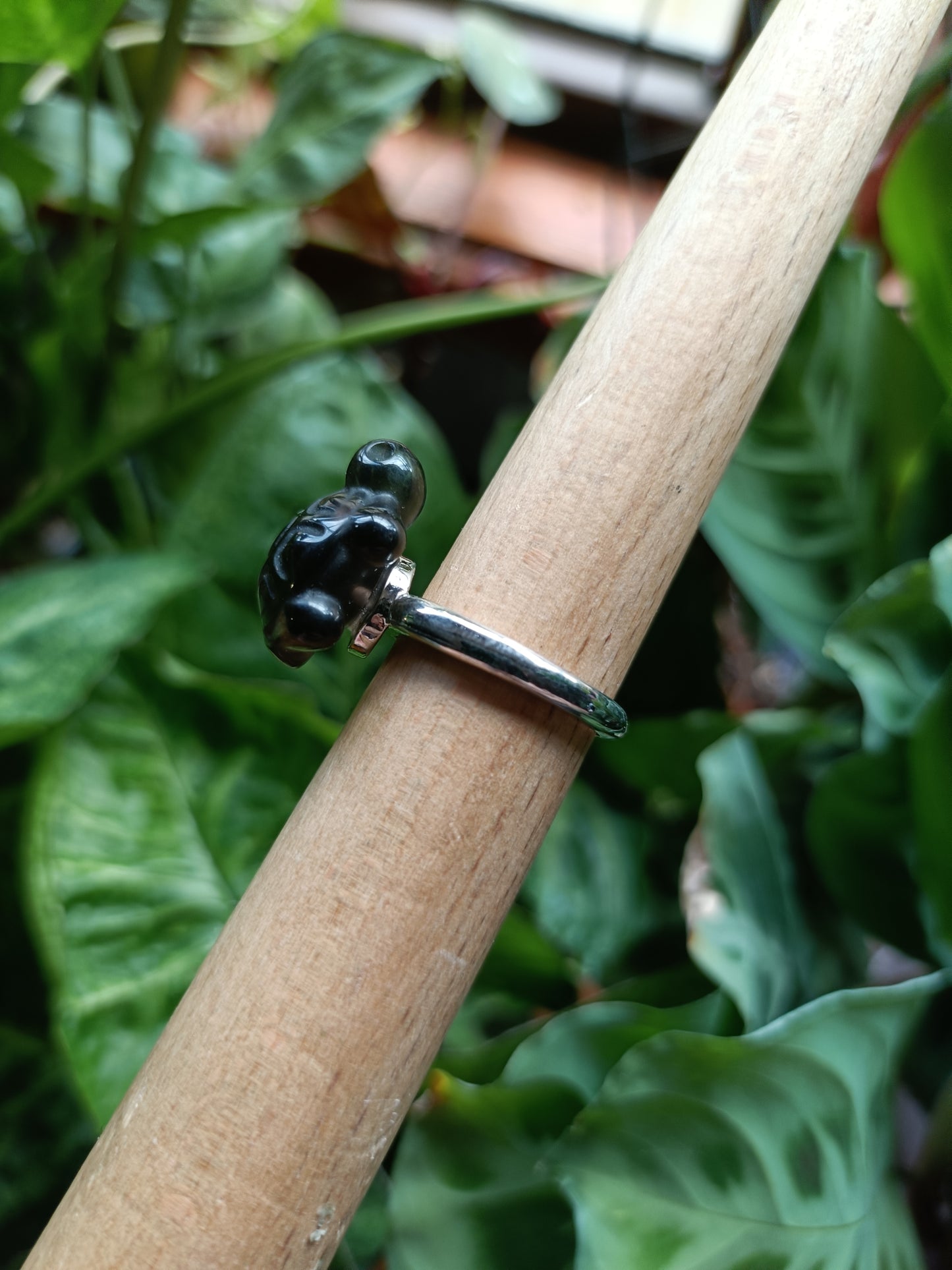 Ice Obsidian Turtle Ring - Silver-Plated Copper