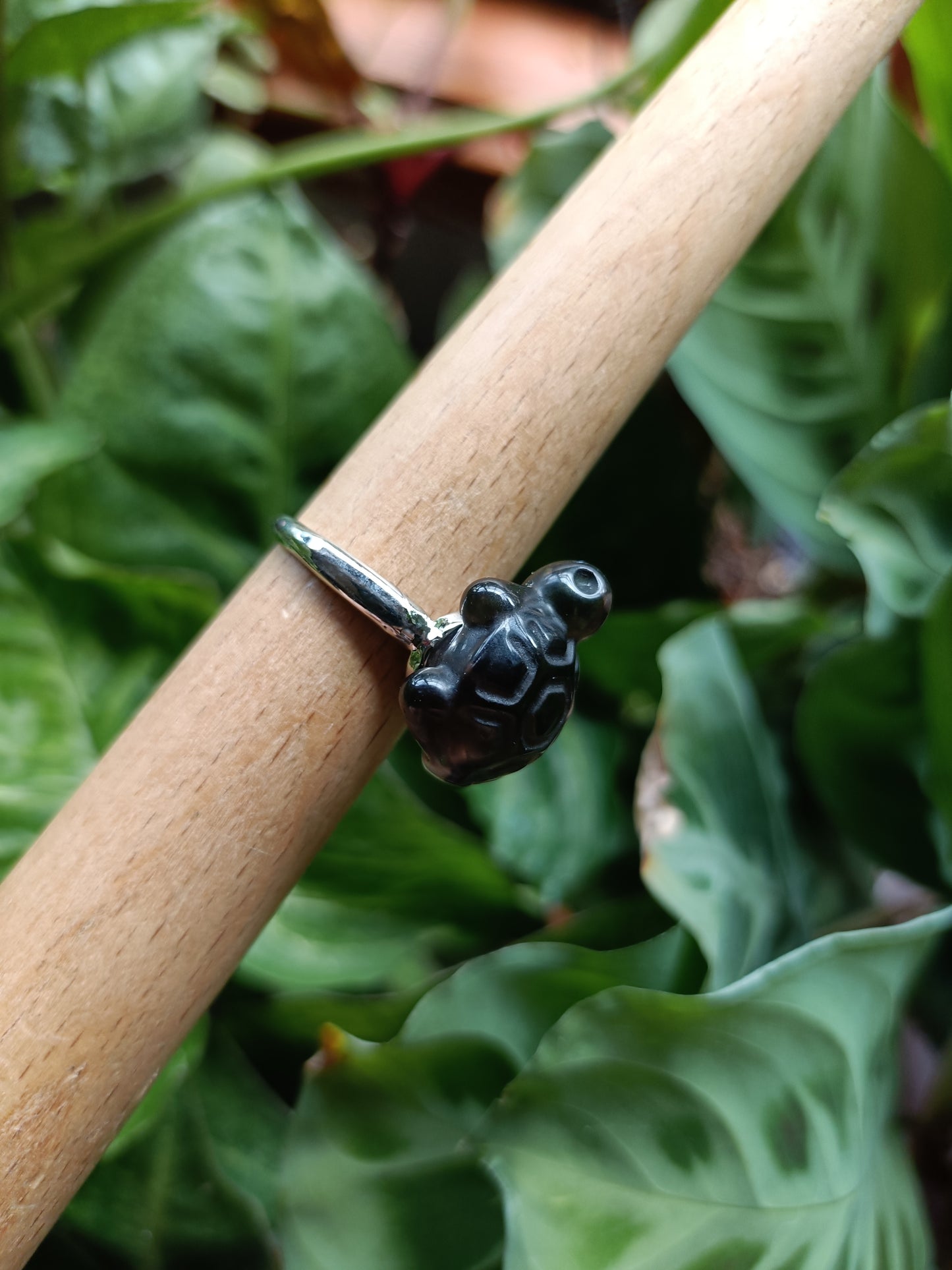 Ice Obsidian Turtle Ring - Silver-Plated Copper