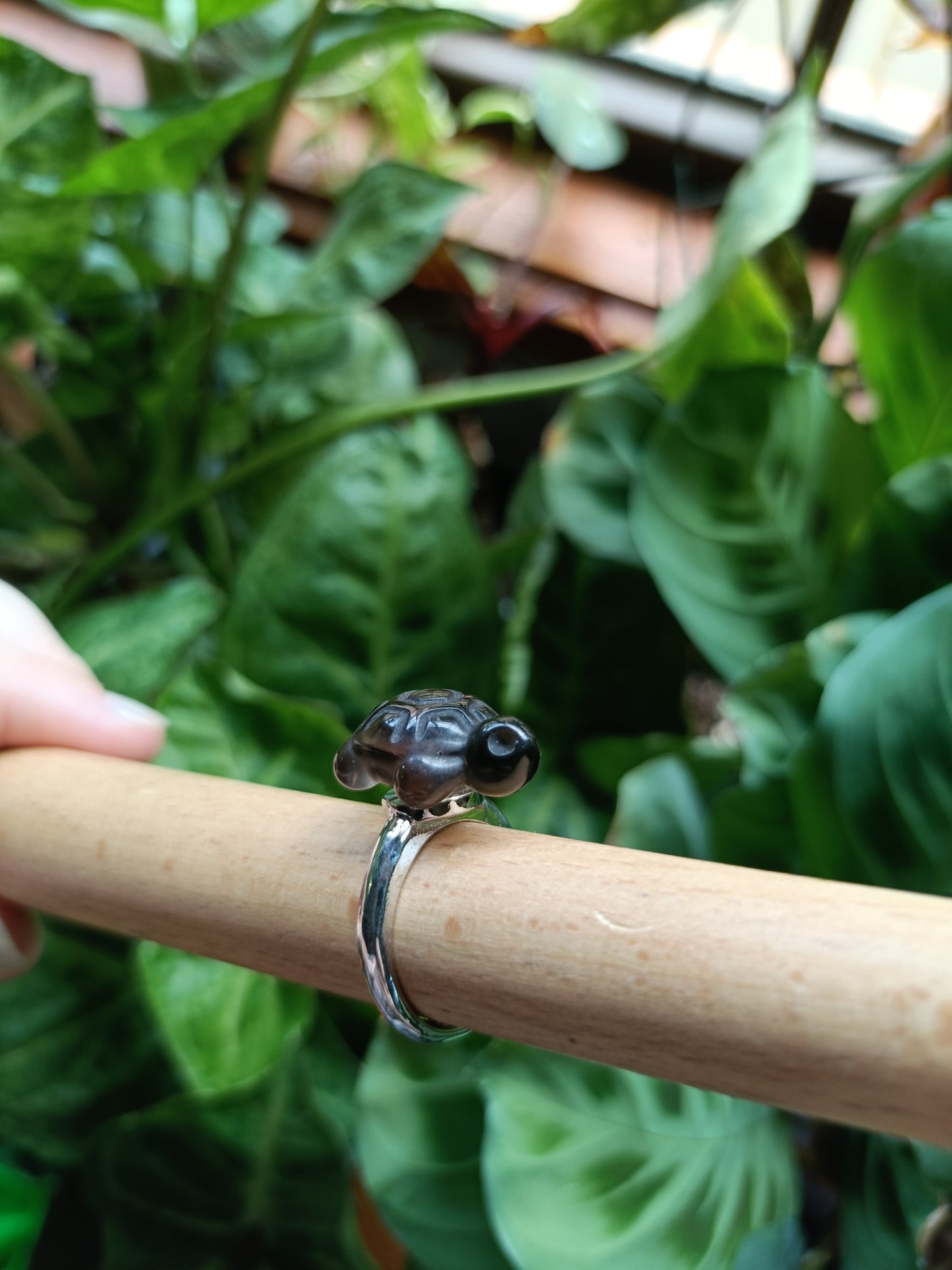 Ice Obsidian Turtle Ring - Silver-Plated Copper