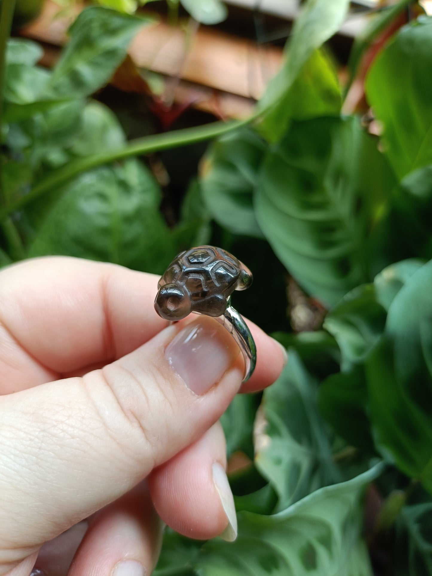 Ice Obsidian Turtle Ring - Silver-Plated Copper