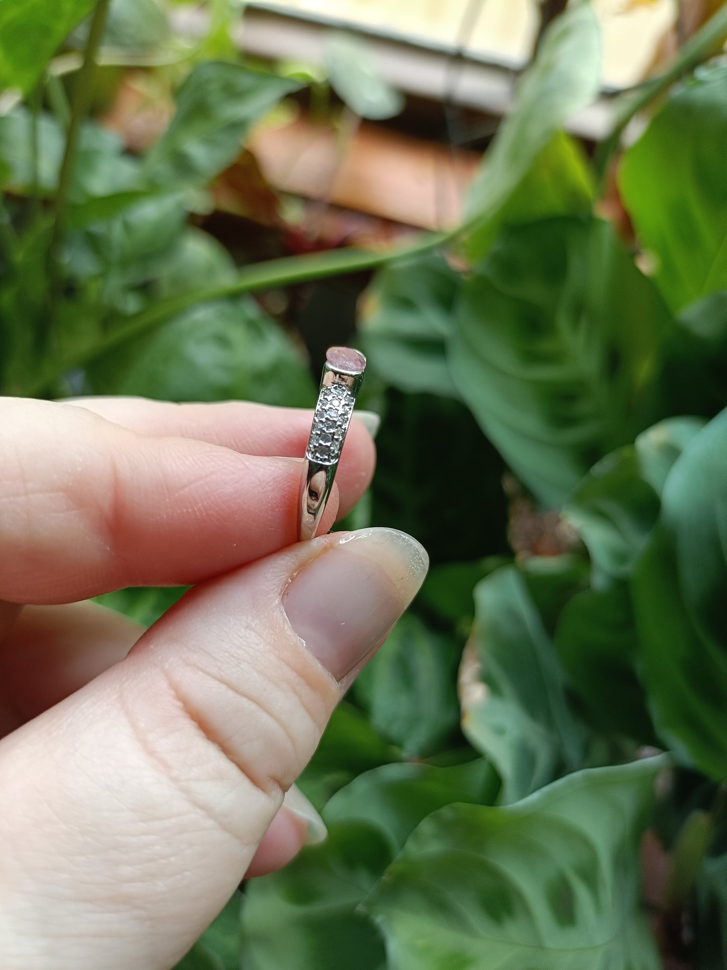 Faceted Ruby and CZ Ring - Silver-Plated Copper
