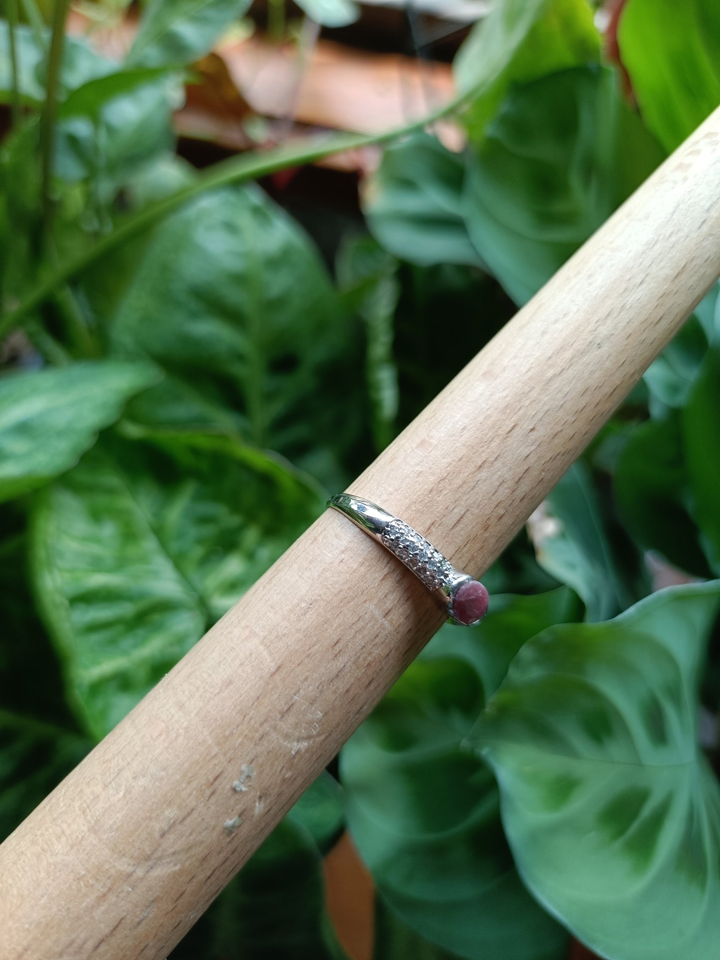 Faceted Ruby and CZ Ring - Silver-Plated Copper