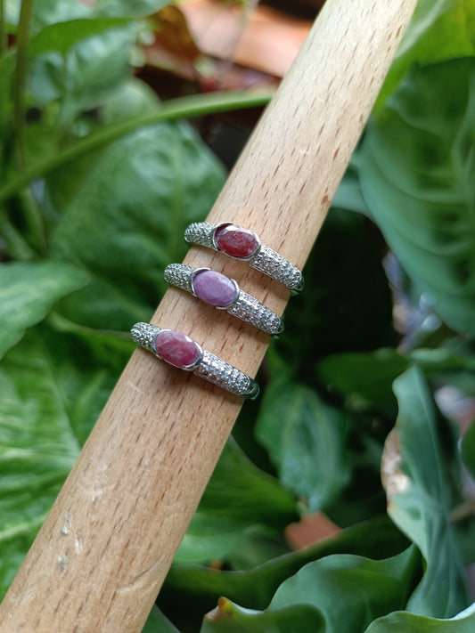 Faceted Ruby and CZ Ring - Silver-Plated Copper