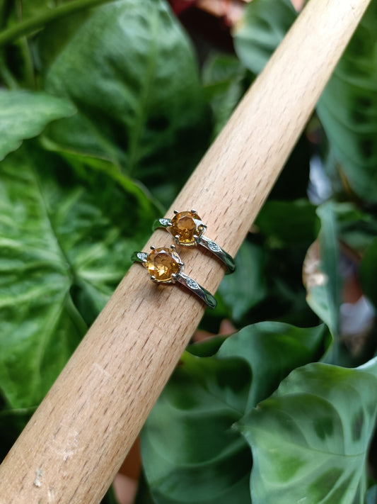 Faceted Citrine Ring - Silver-Plated Copper