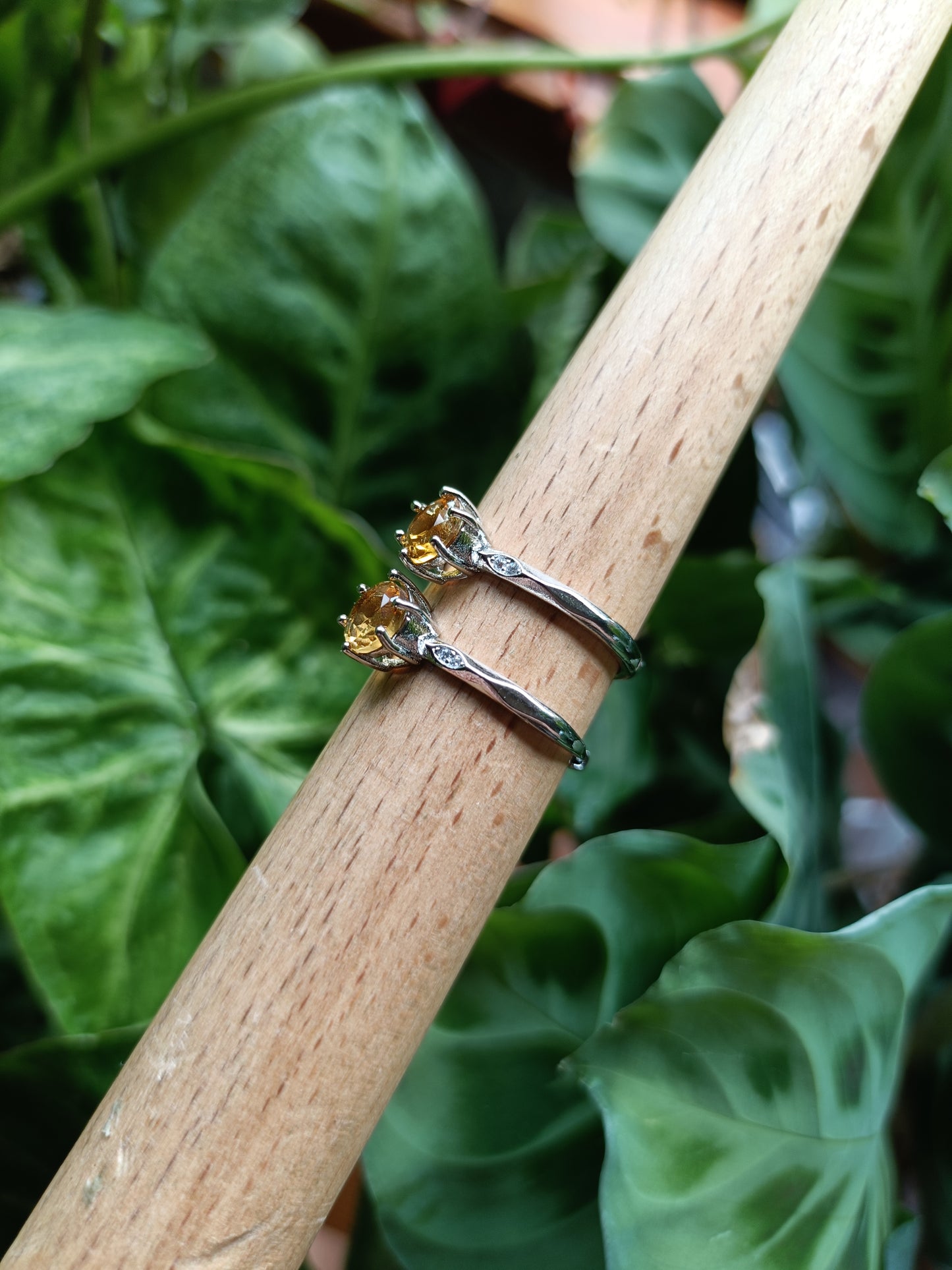 Faceted Citrine Ring - Silver-Plated Copper