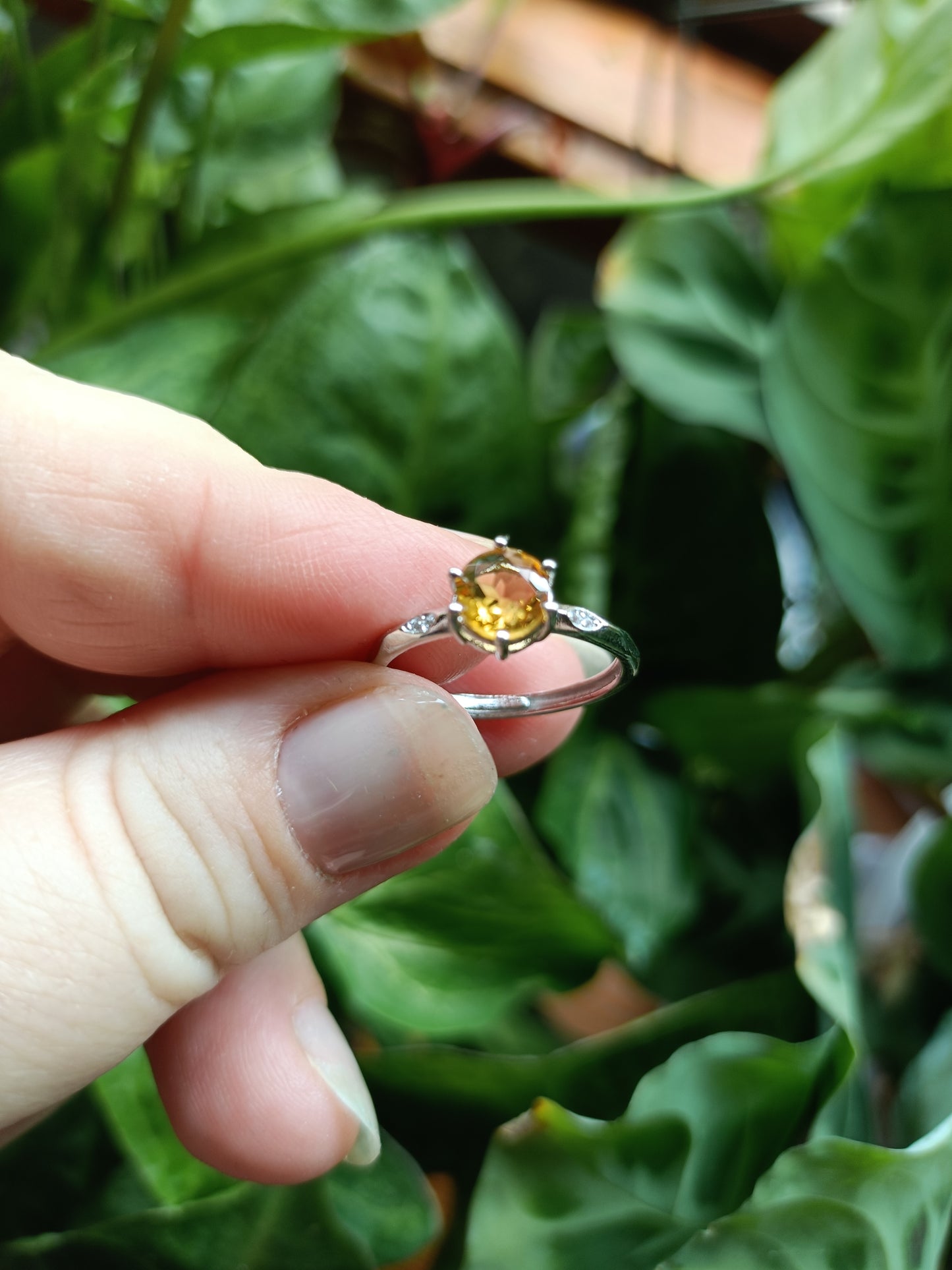 Faceted Citrine Ring - Silver-Plated Copper