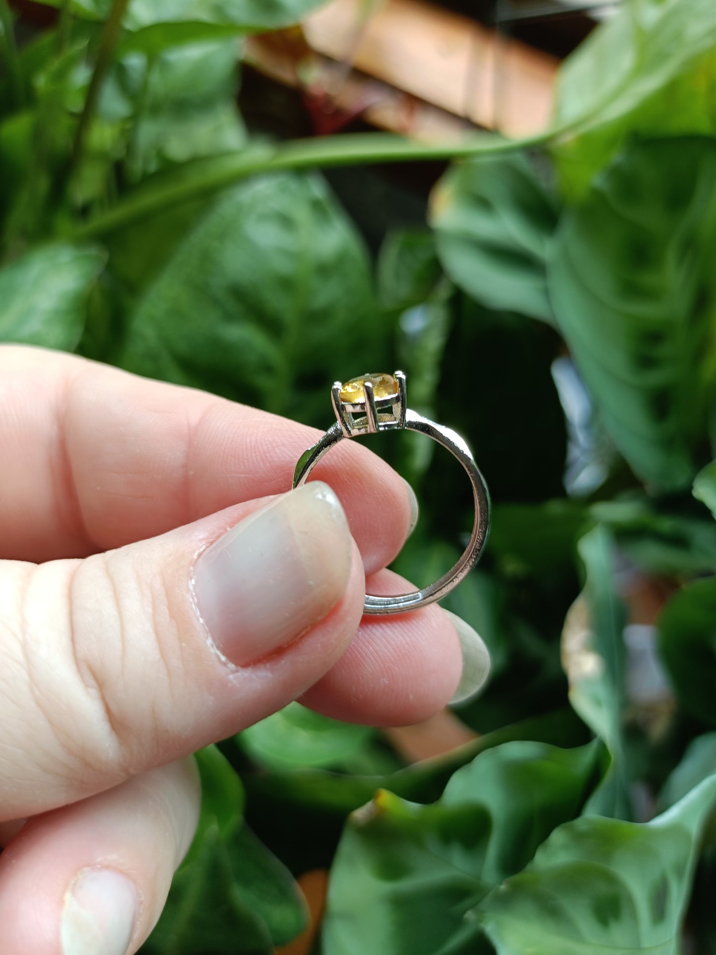 Faceted Citrine Ring - Silver-Plated Copper