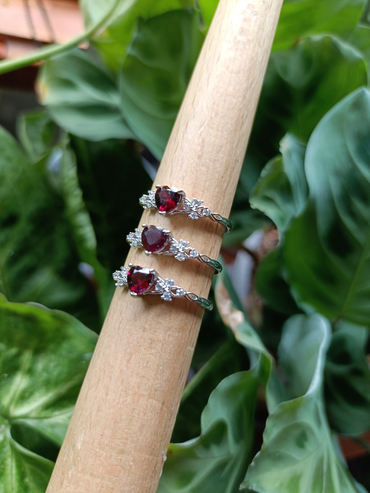 Garnet Heart with CZ Ring - Silver-Plated Copper