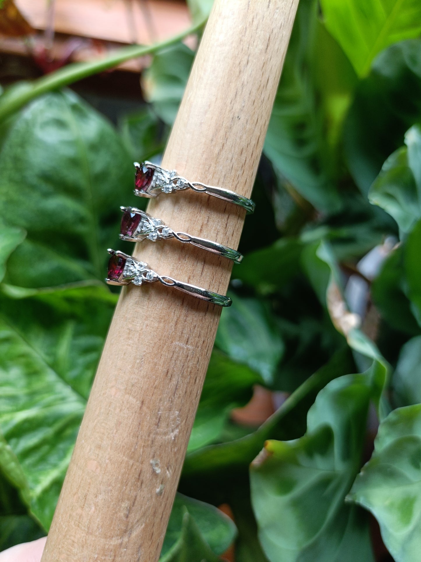 Garnet Heart with CZ Ring - Silver-Plated Copper
