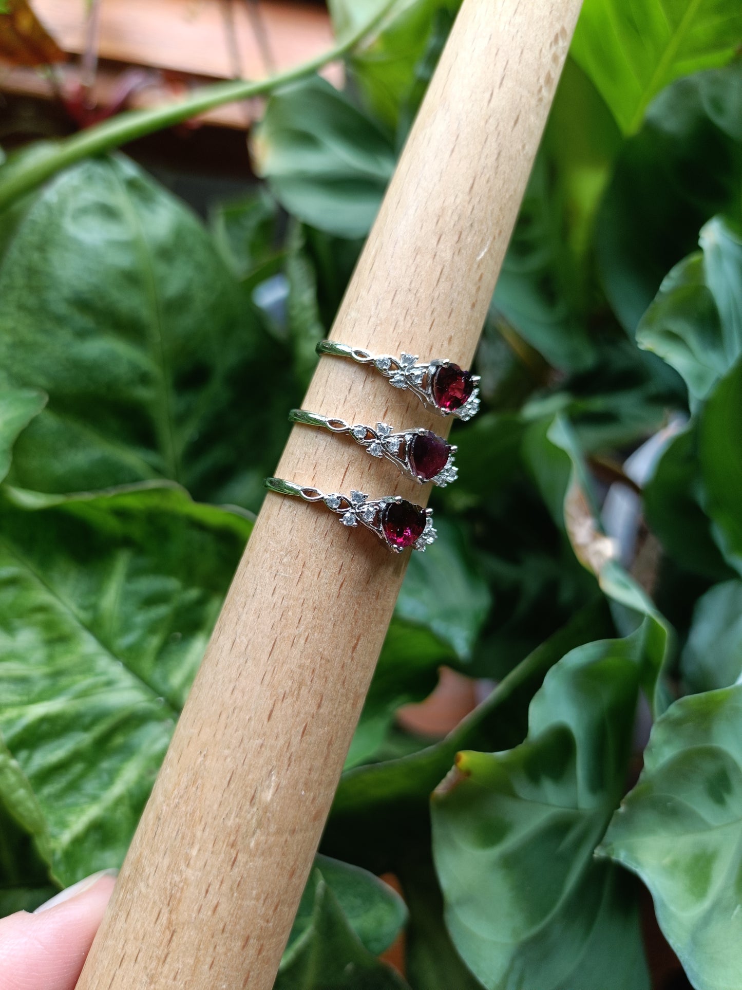 Garnet Heart with CZ Ring - Silver-Plated Copper