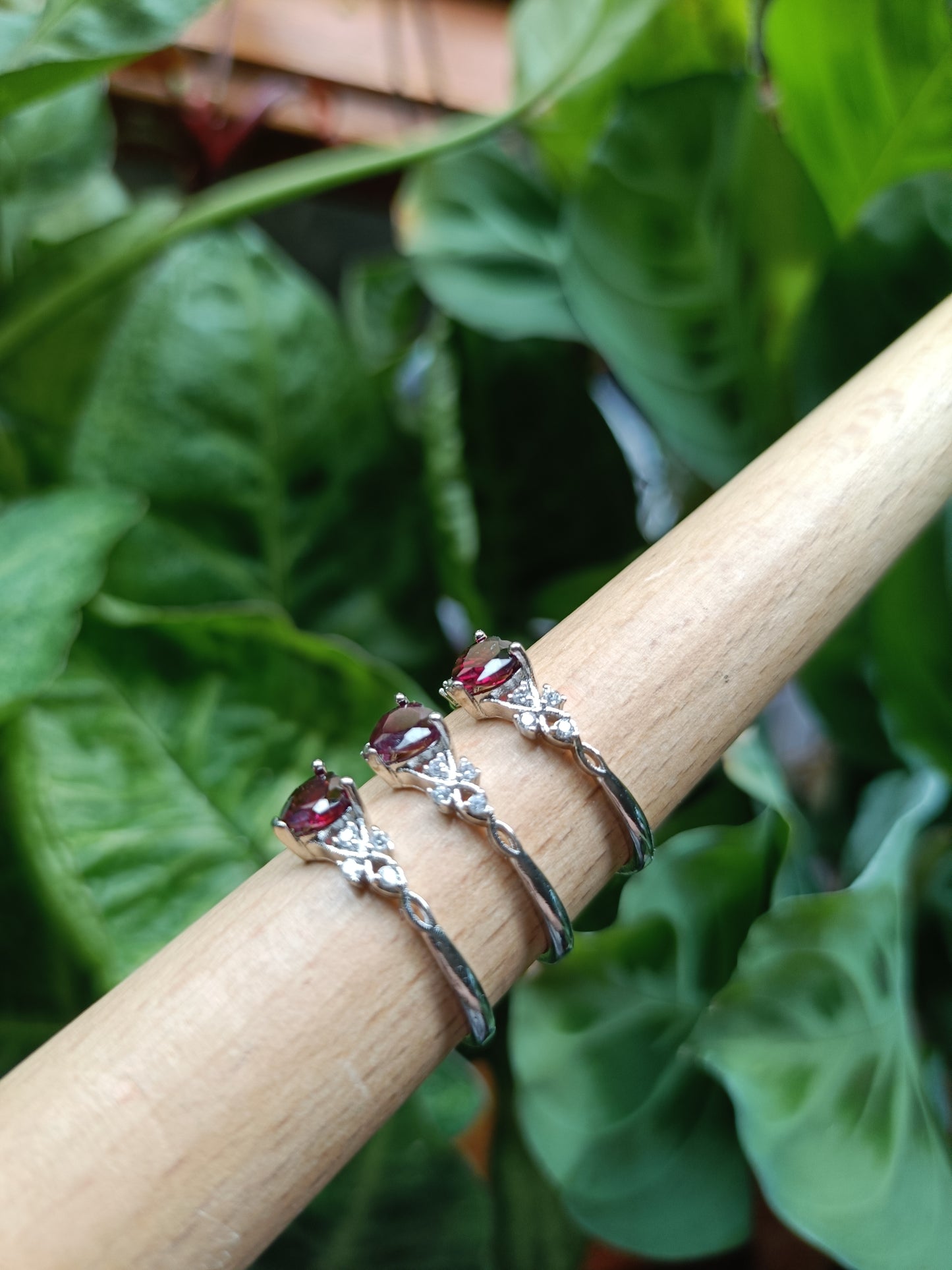 Garnet Heart with CZ Ring - Silver-Plated Copper
