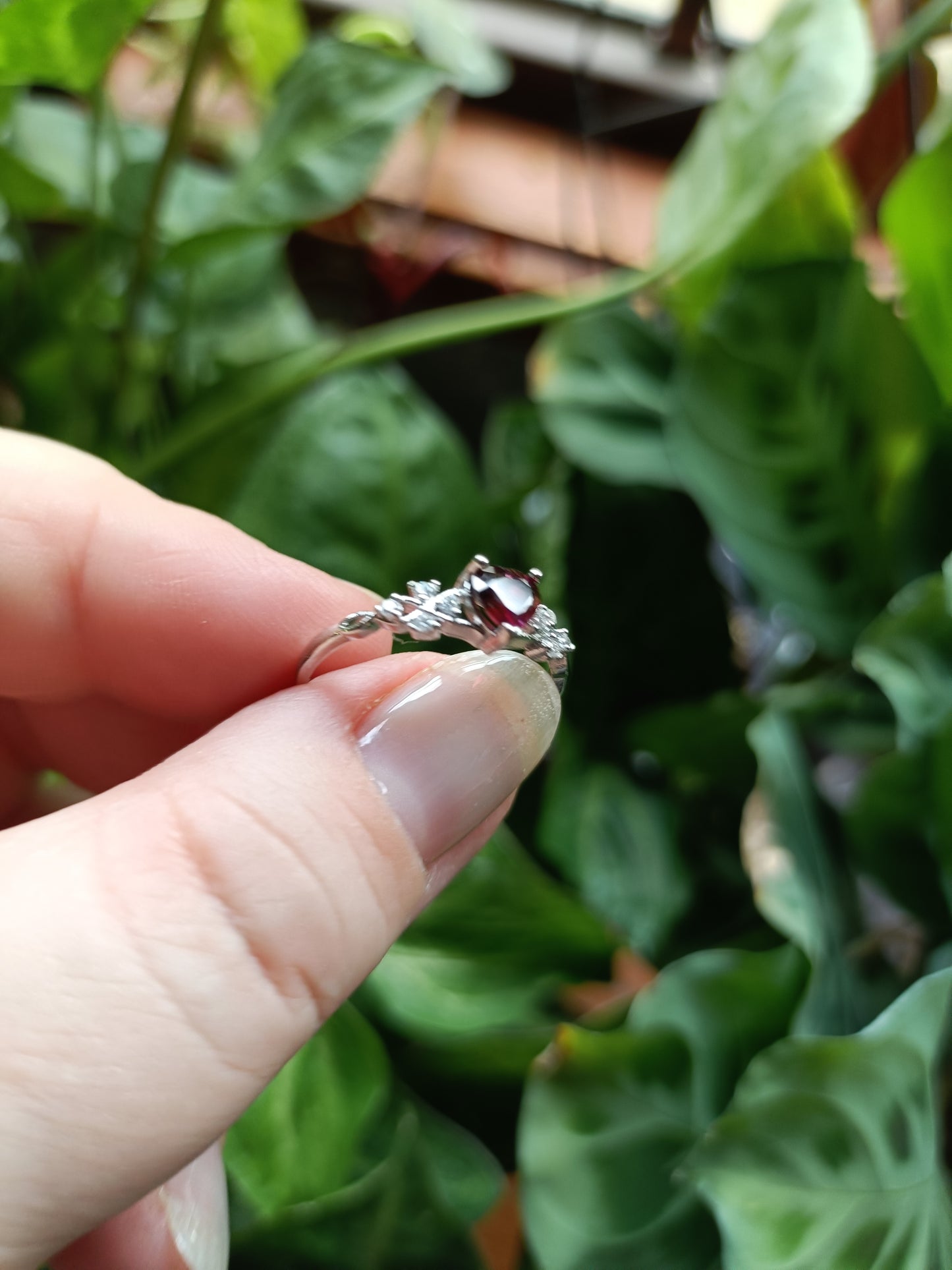 Garnet Heart with CZ Ring - Silver-Plated Copper