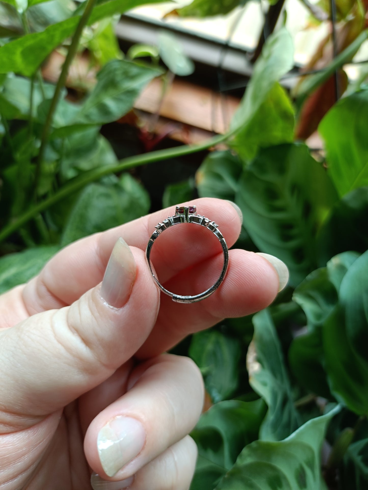 Garnet Heart with CZ Ring - Silver-Plated Copper