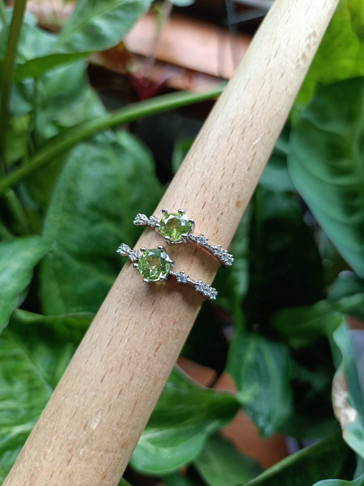 Faceted Peridot and CZ Ring - Silver-Plated Copper