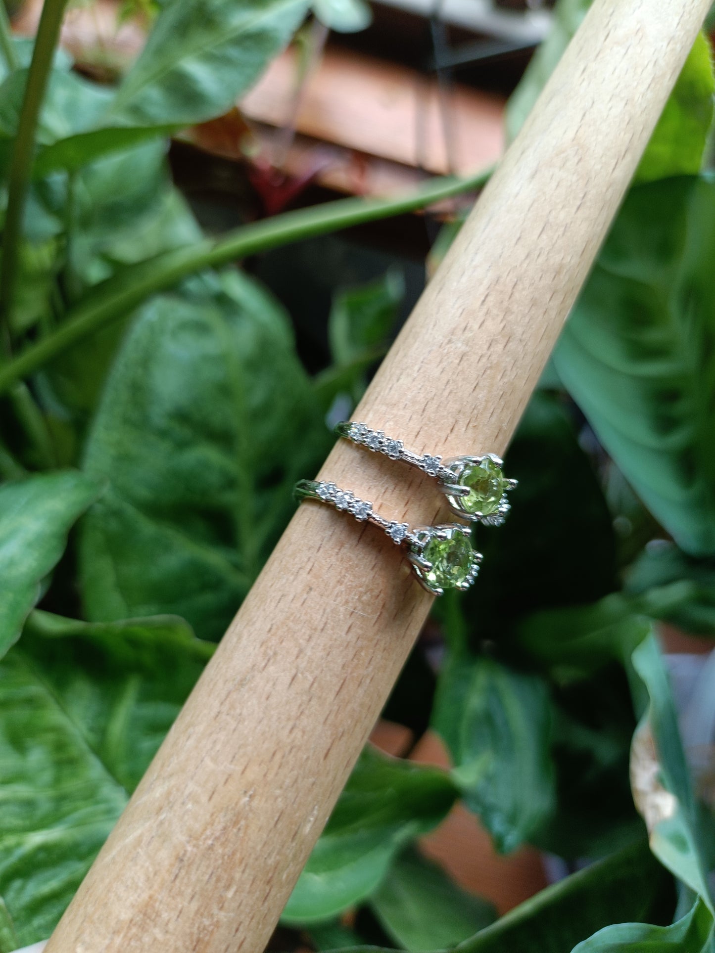 Faceted Peridot and CZ Ring - Silver-Plated Copper
