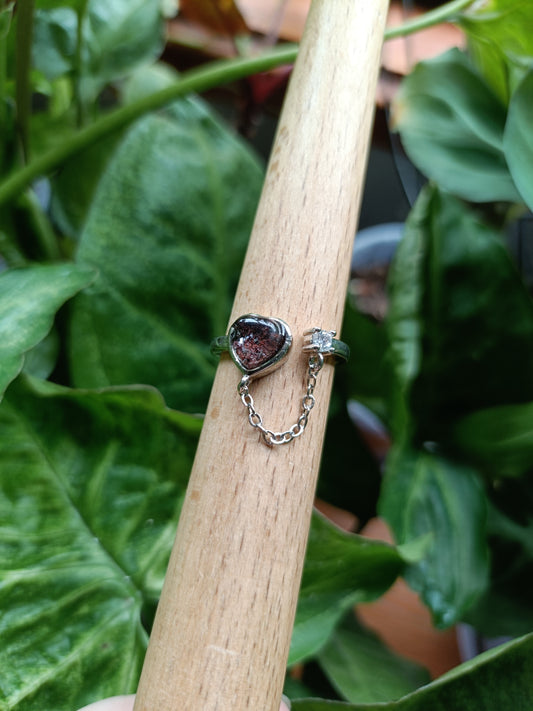 Heart Shaped Garden Quartz/Lodolite Ring - Silver-Plated Copper