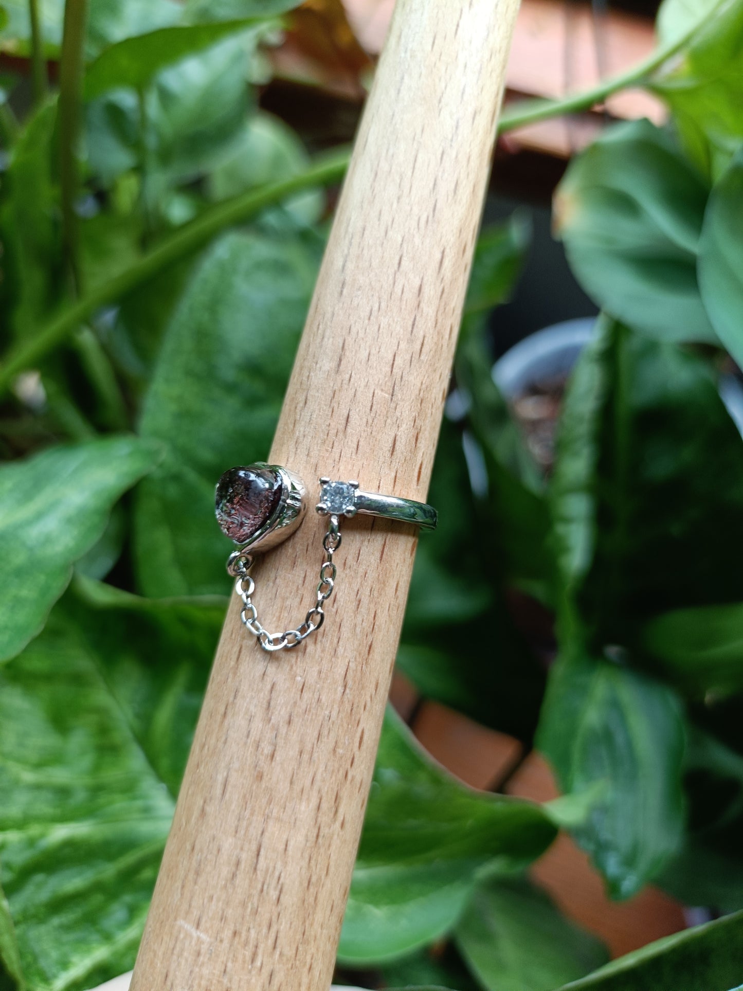 Heart Shaped Garden Quartz/Lodolite Ring - Silver-Plated Copper
