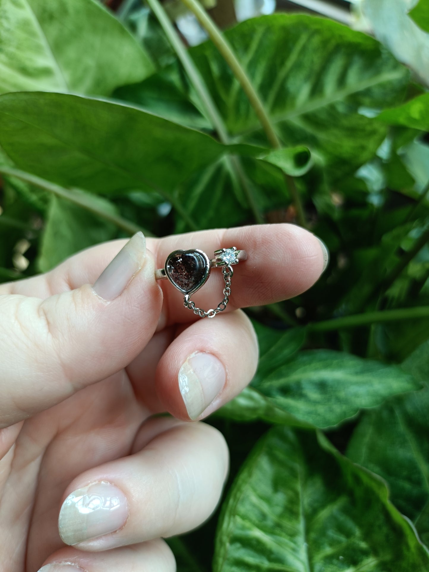 Heart Shaped Garden Quartz/Lodolite Ring - Silver-Plated Copper