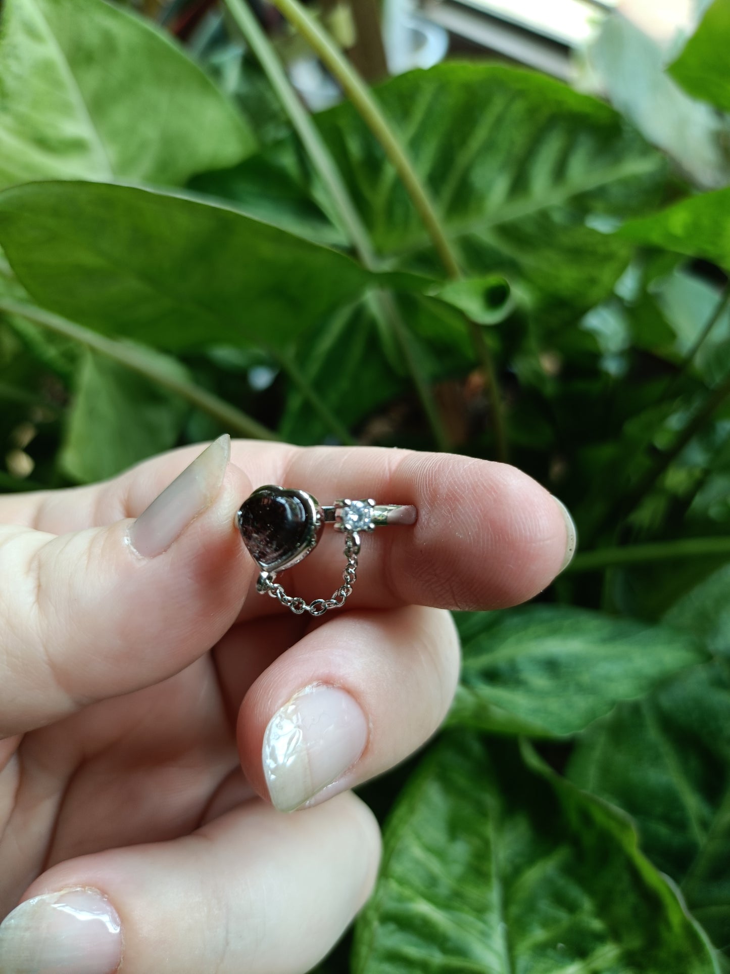 Heart Shaped Garden Quartz/Lodolite Ring - Silver-Plated Copper