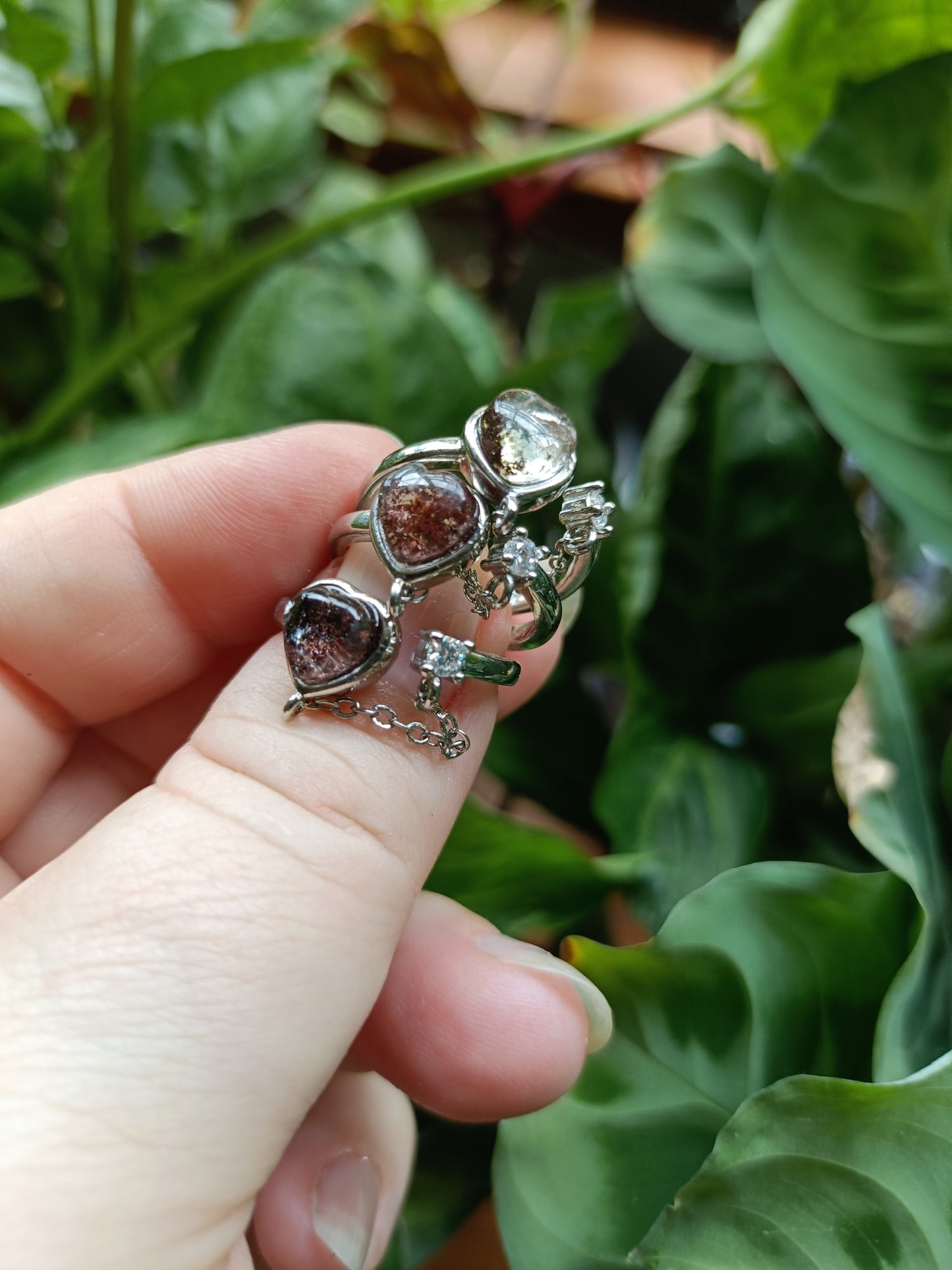 Heart Shaped Garden Quartz/Lodolite Ring - Silver-Plated Copper
