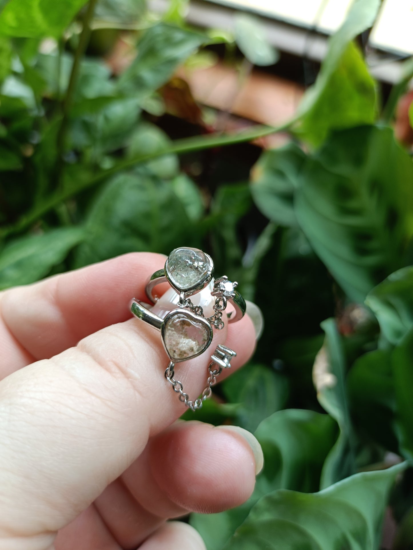 Heart Shaped Garden Quartz/Lodolite Ring - Silver-Plated Copper