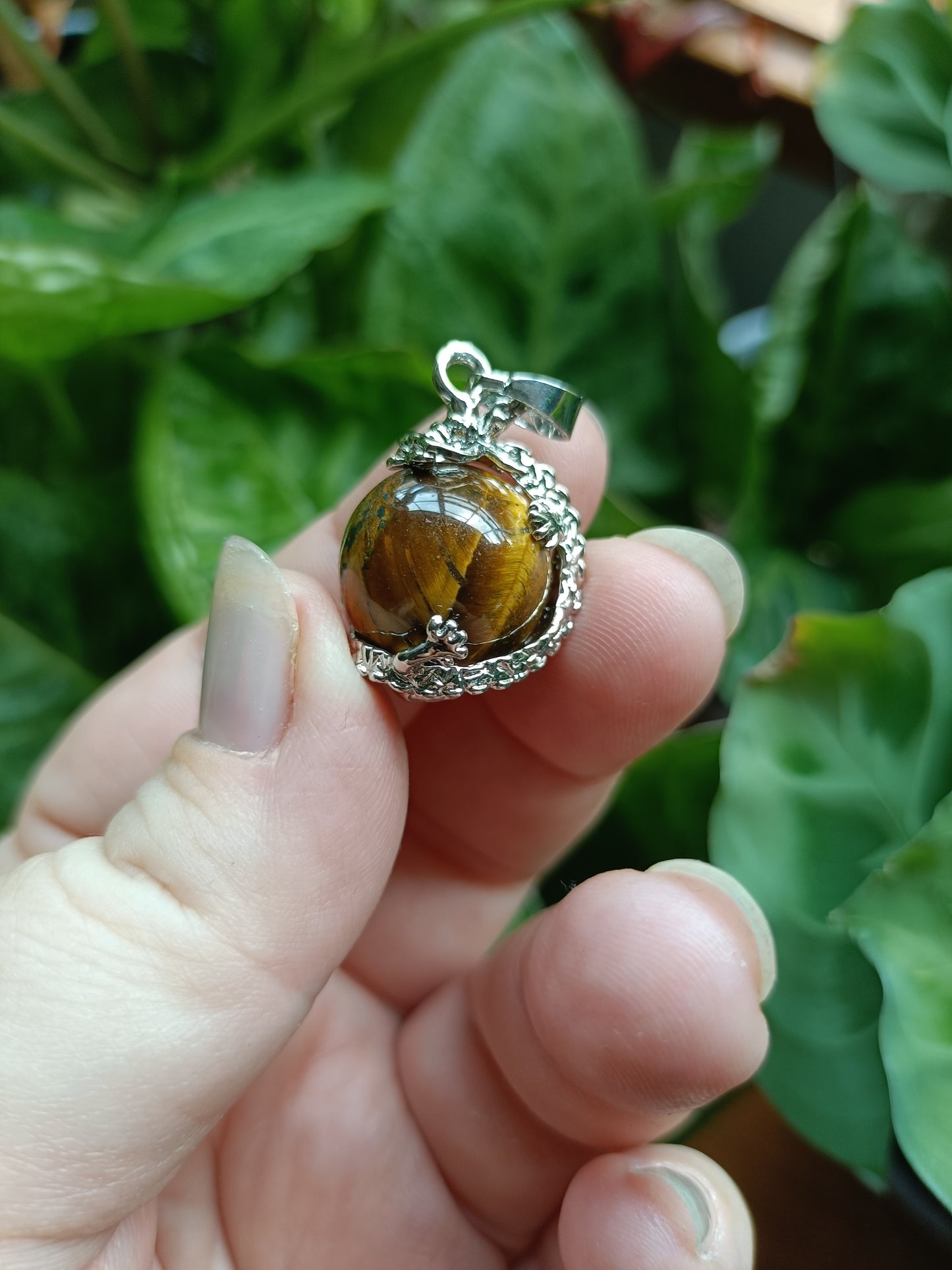Small Head Chinese Dragon Sphere Pendant - Silver-Plated Copper