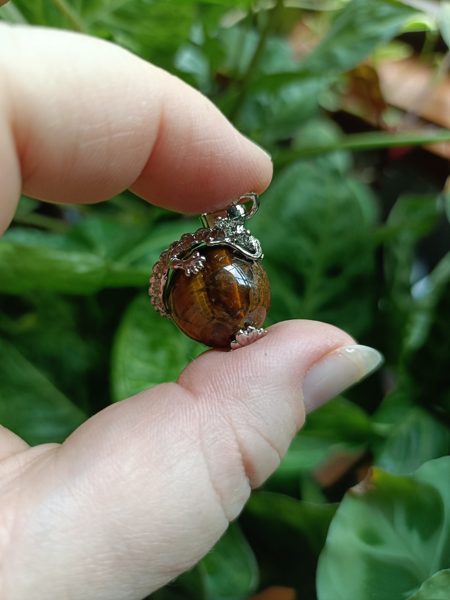 Small Head Chinese Dragon Sphere Pendant - Silver-Plated Copper