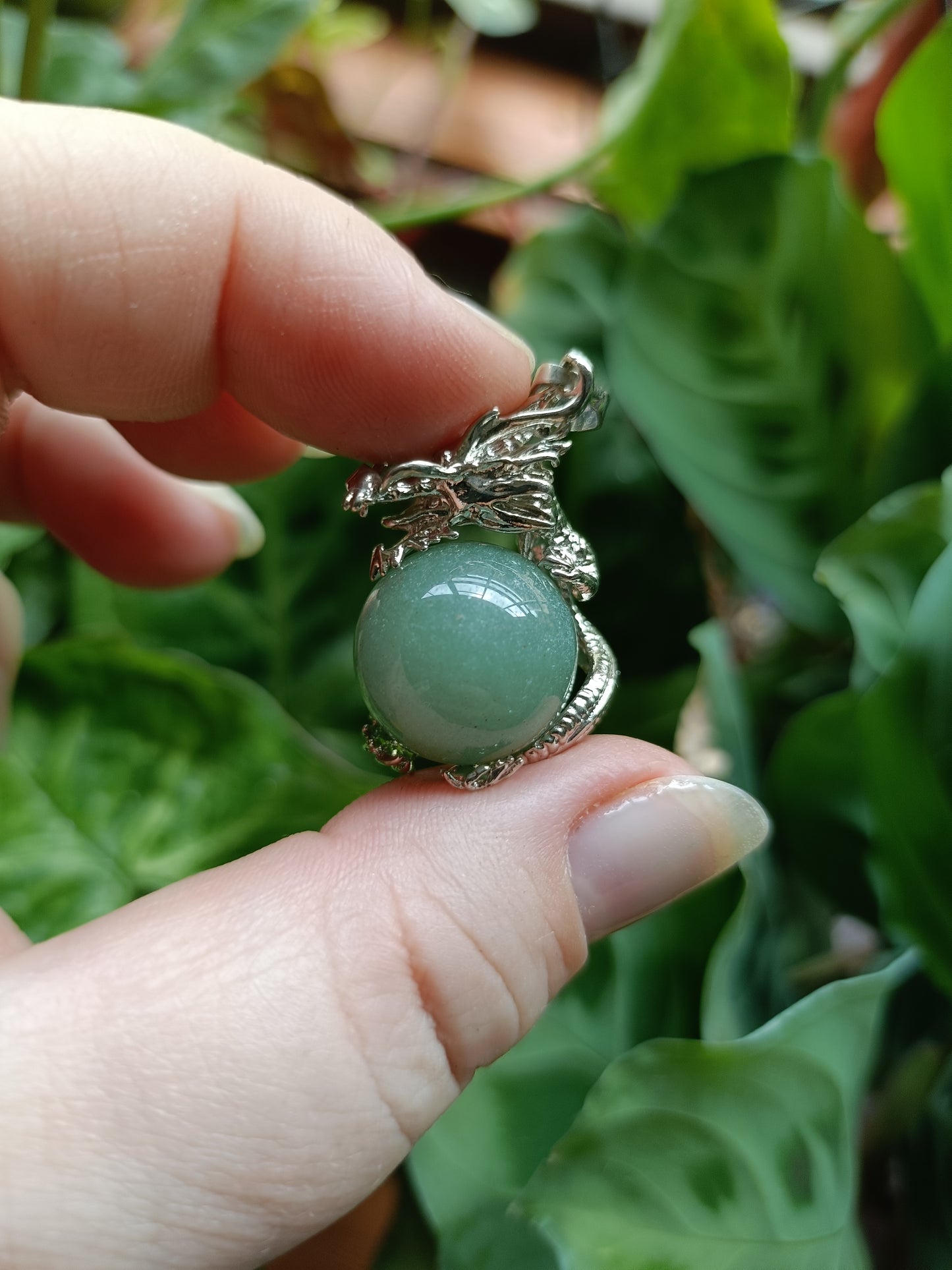 Small Head Chinese Dragon Sphere Pendant - Silver-Plated Copper