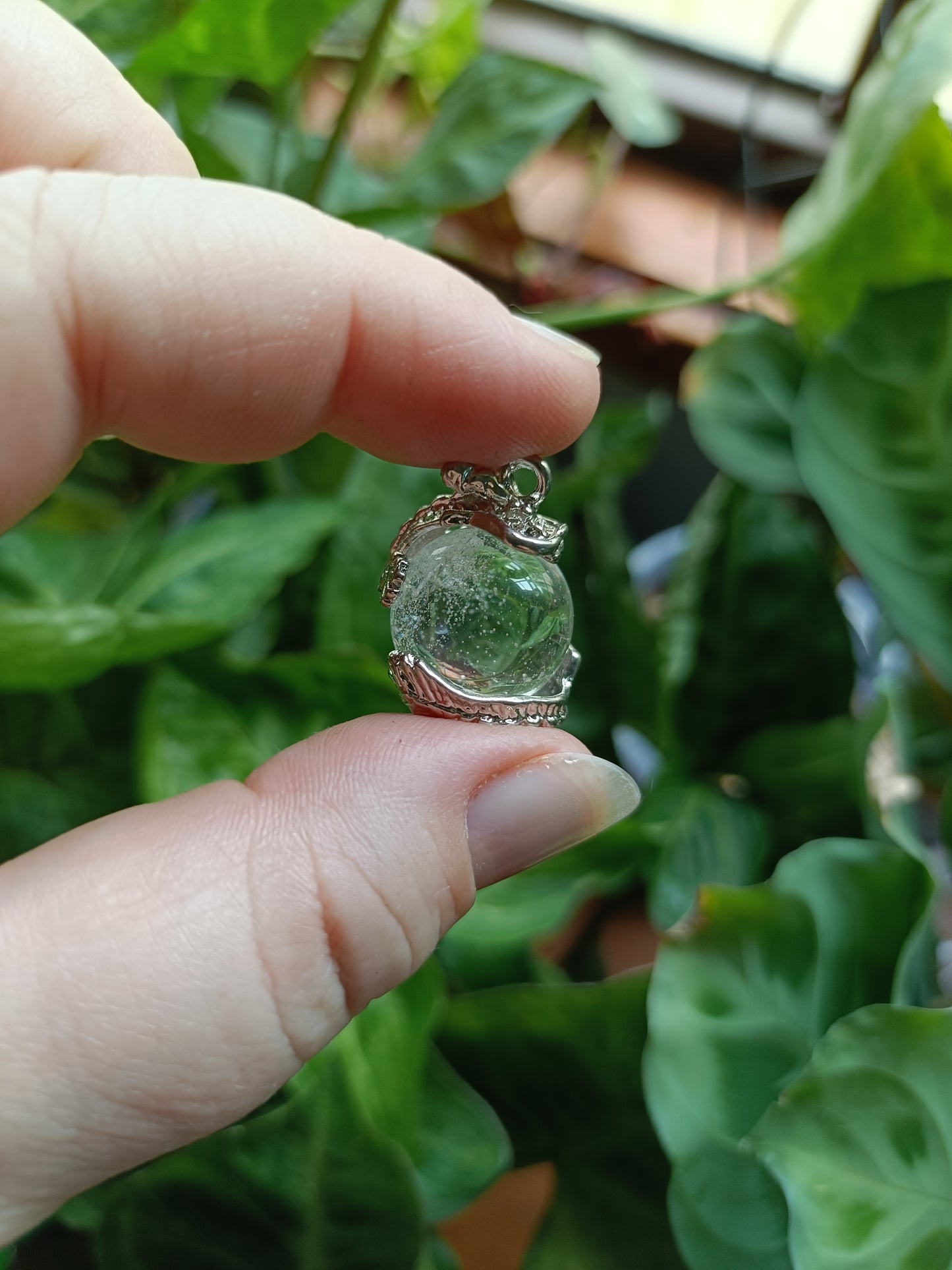 Small Head Chinese Dragon Sphere Pendant - Silver-Plated Copper