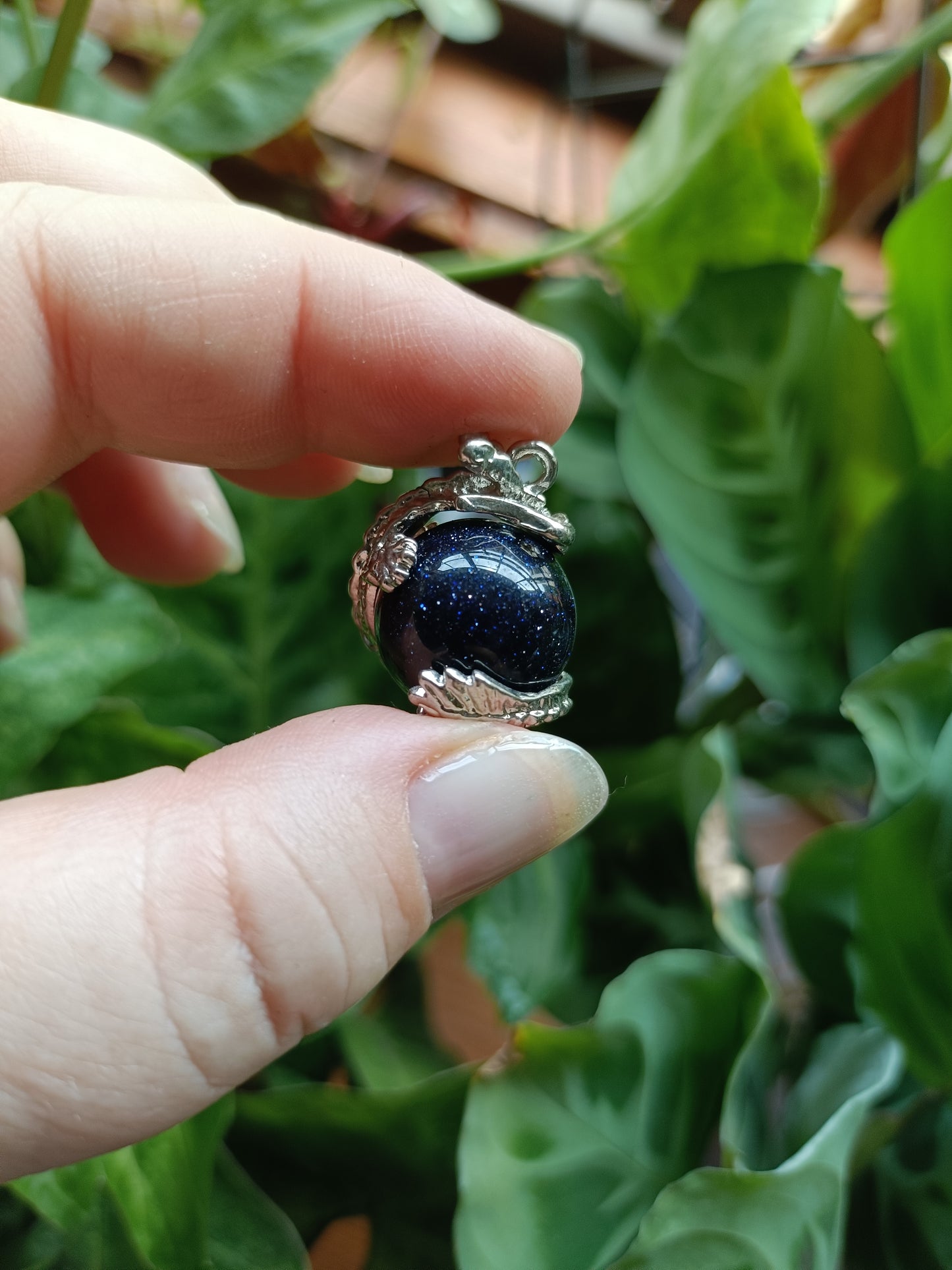 Small Head Chinese Dragon Sphere Pendant - Silver-Plated Copper