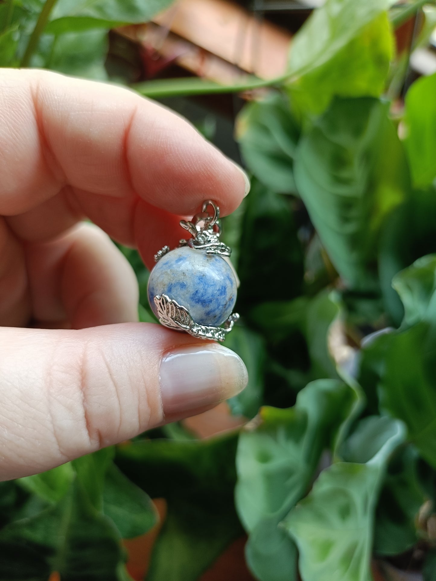 Small Head Chinese Dragon Sphere Pendant - Silver-Plated Copper