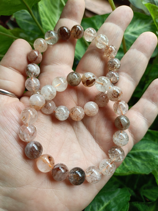 Rutilated Fire Quartz Round Beaded Stretch Bracelet - 10mm