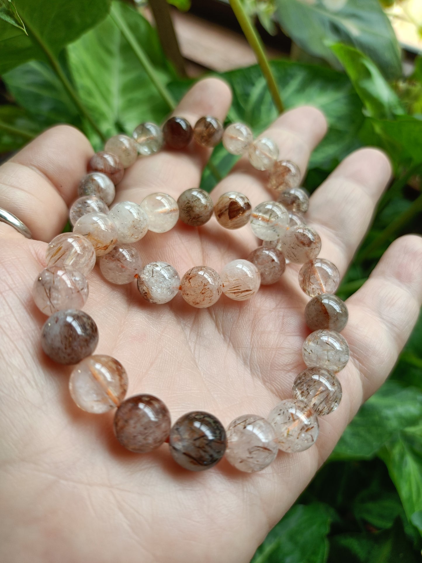 Rutilated Fire Quartz Round Beaded Stretch Bracelet - 10mm