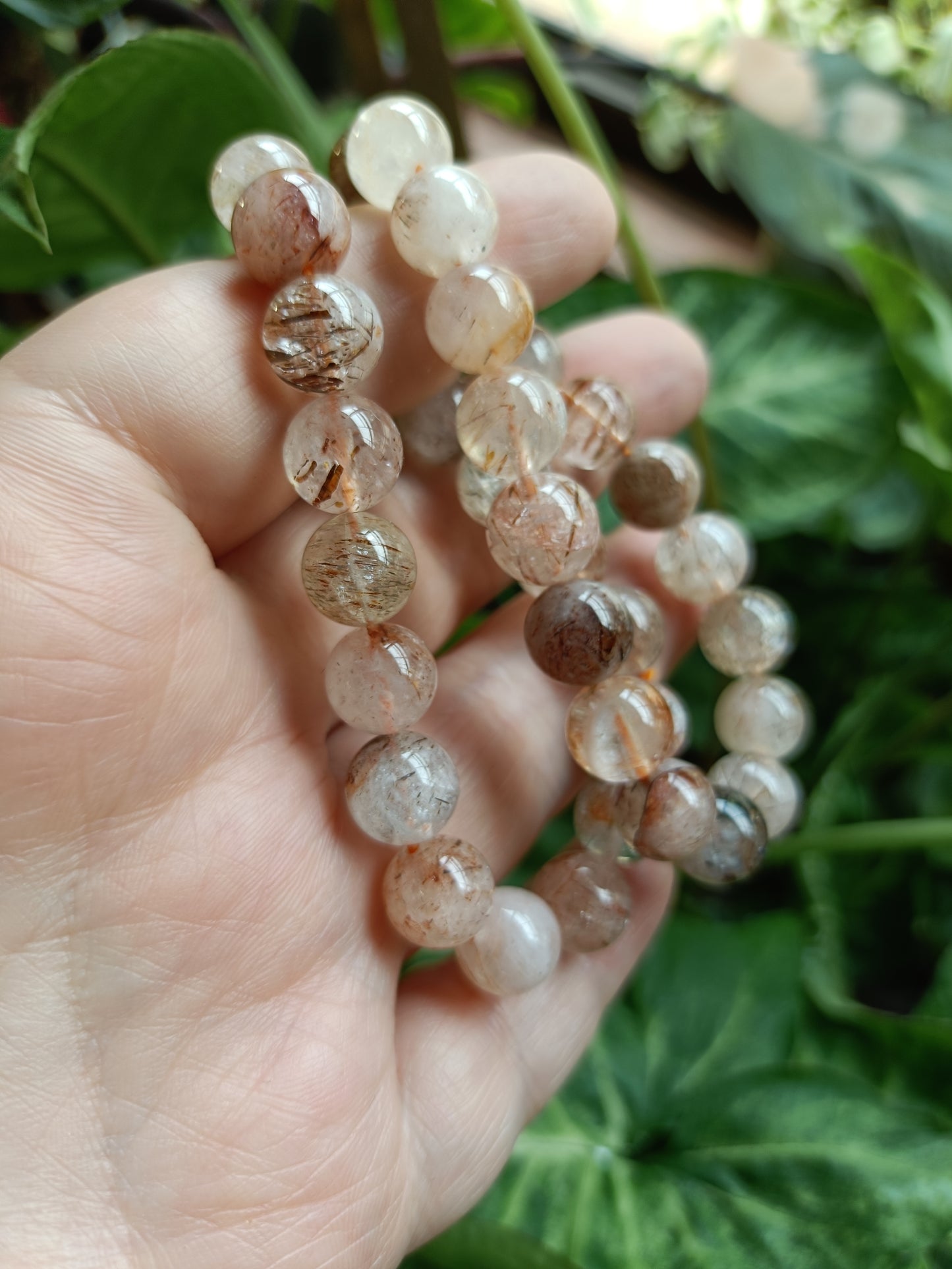 Rutilated Fire Quartz Round Beaded Stretch Bracelet - 10mm