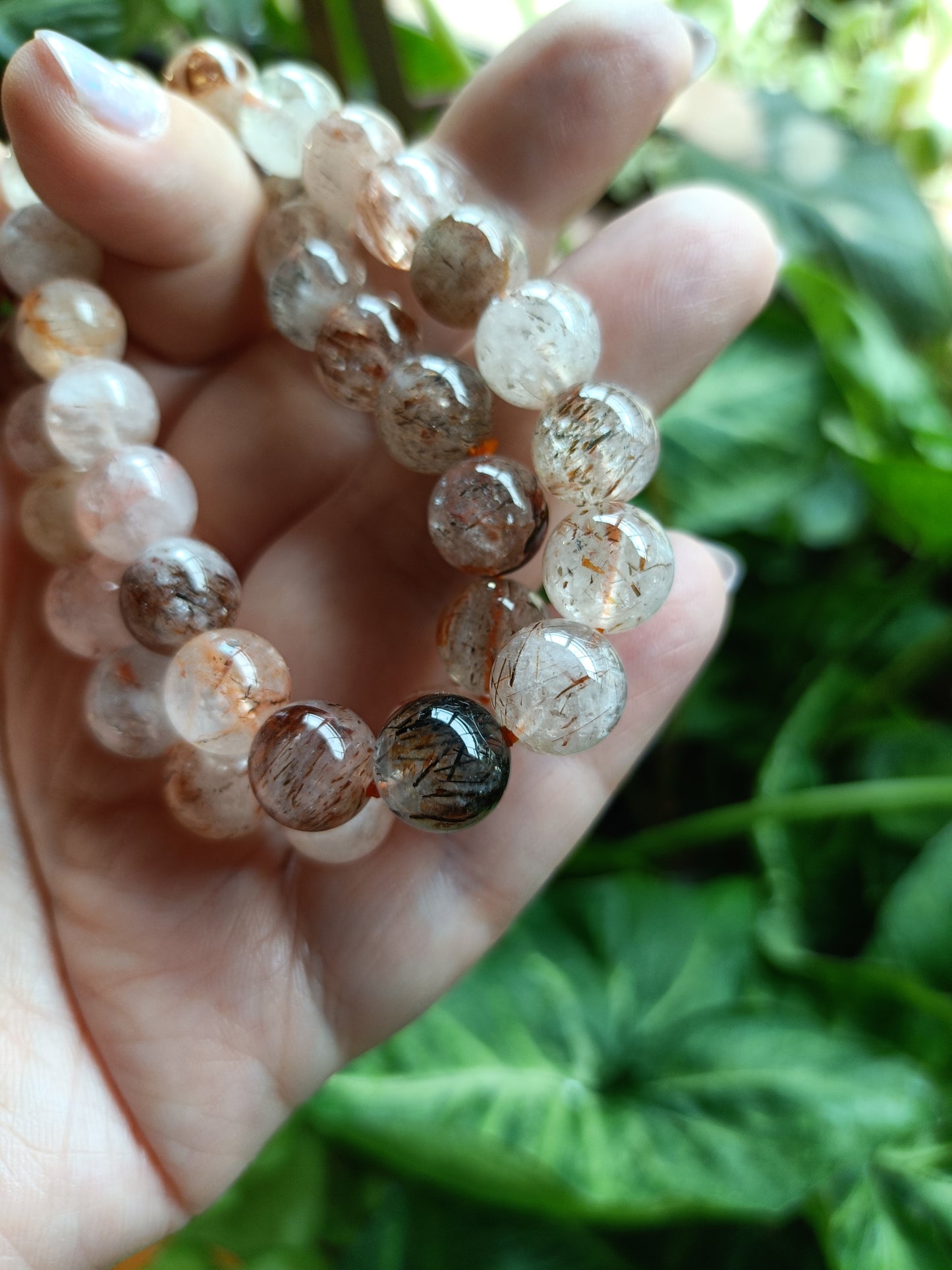 Rutilated Fire Quartz Round Beaded Stretch Bracelet - 10mm