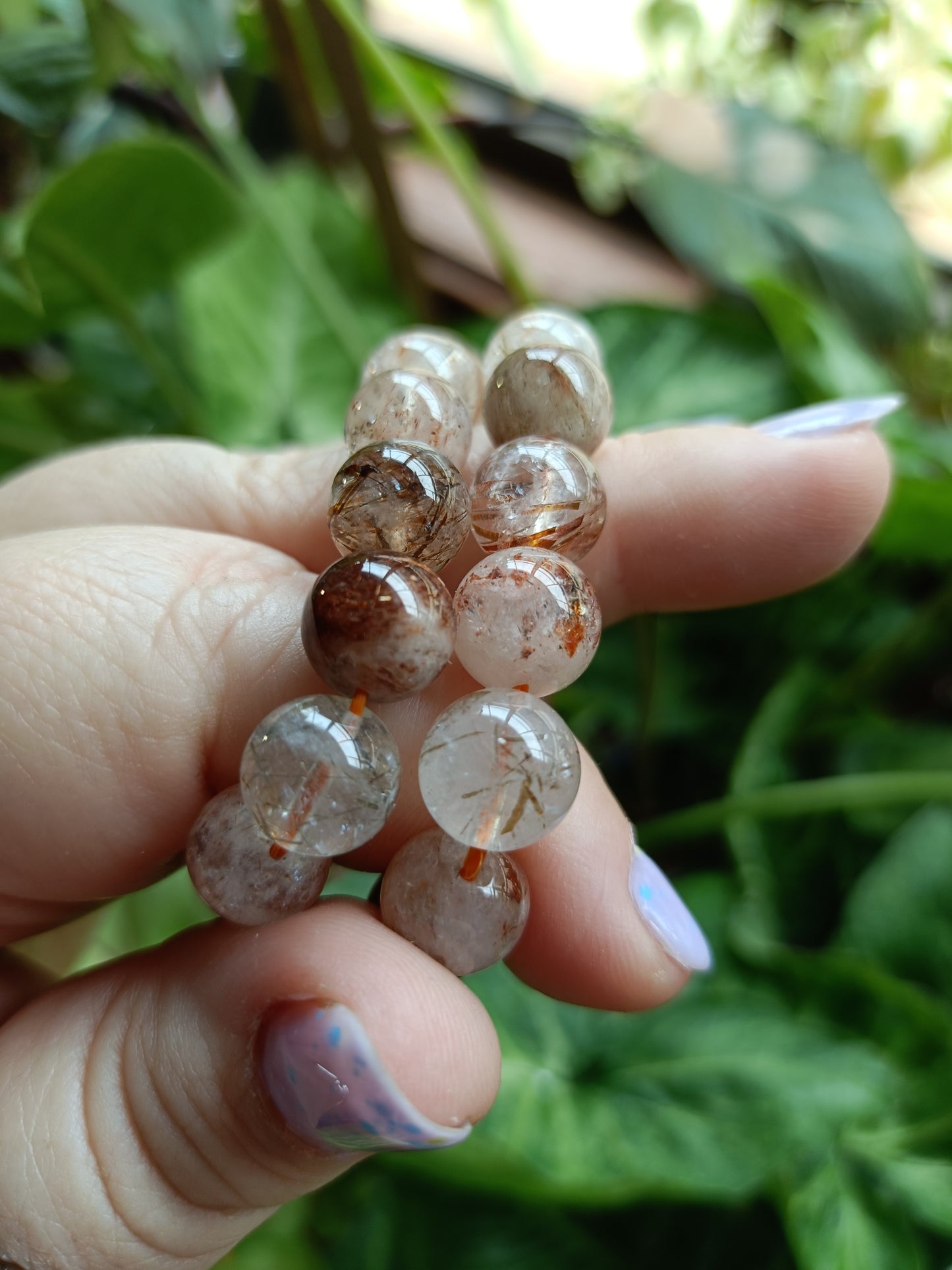 Rutilated Fire Quartz Round Beaded Stretch Bracelet - 10mm
