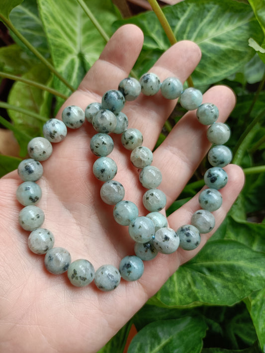 Kiwi Jasper Round Beaded Stretch Bracelet - 10mm
