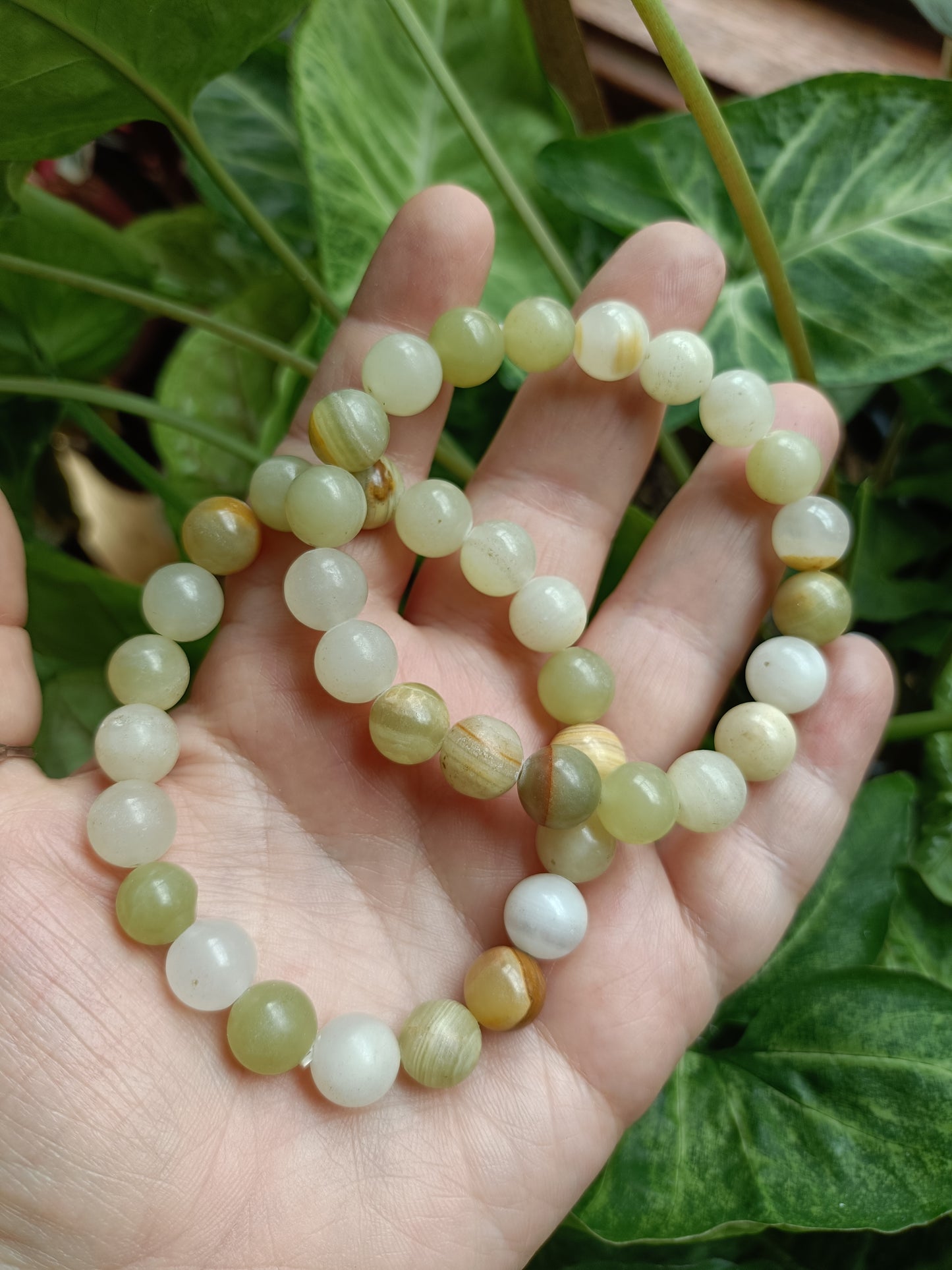 Banded Calcite Round Beaded Stretch Bracelet - 10mm