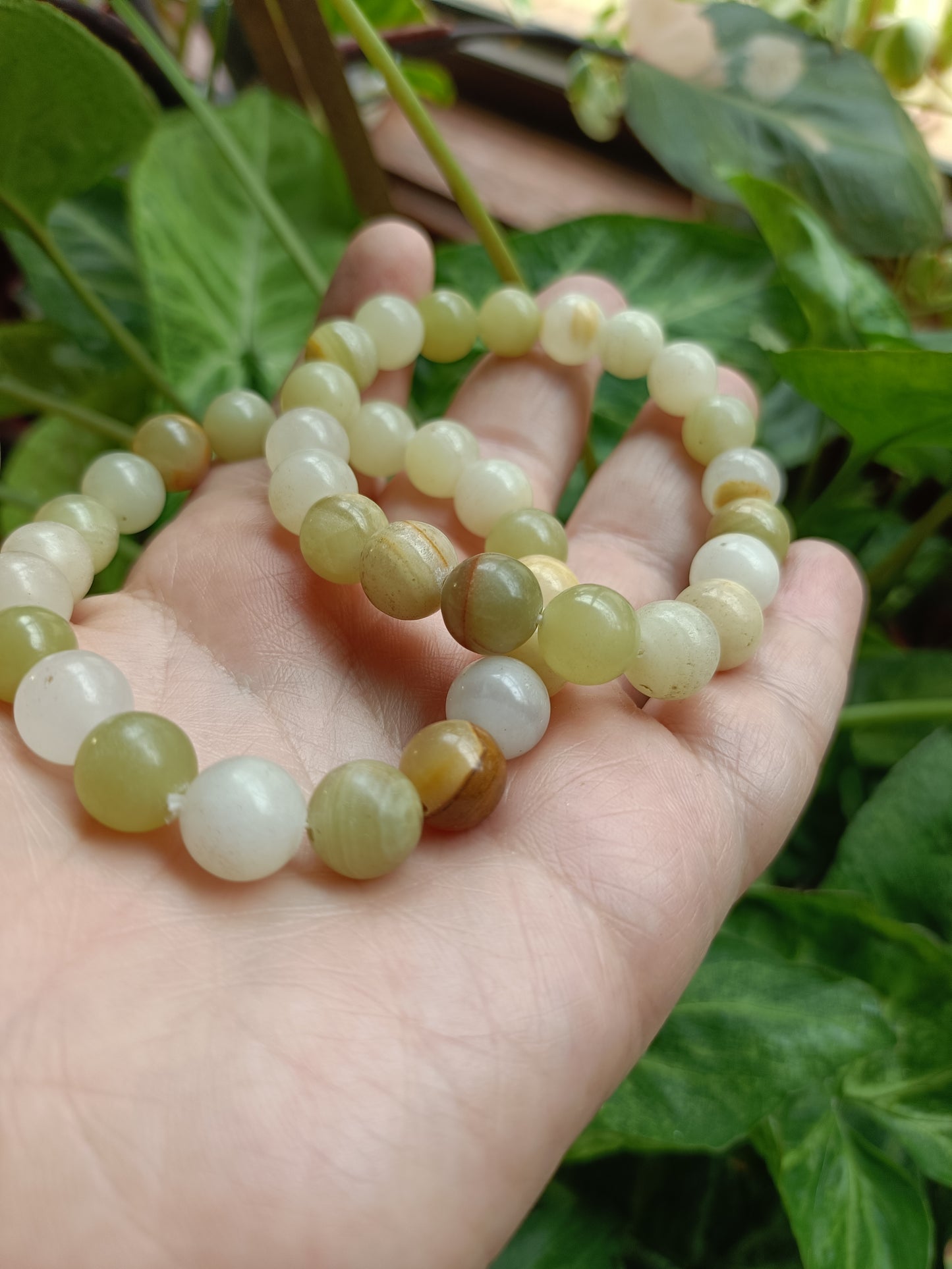 Banded Calcite Round Beaded Stretch Bracelet - 10mm