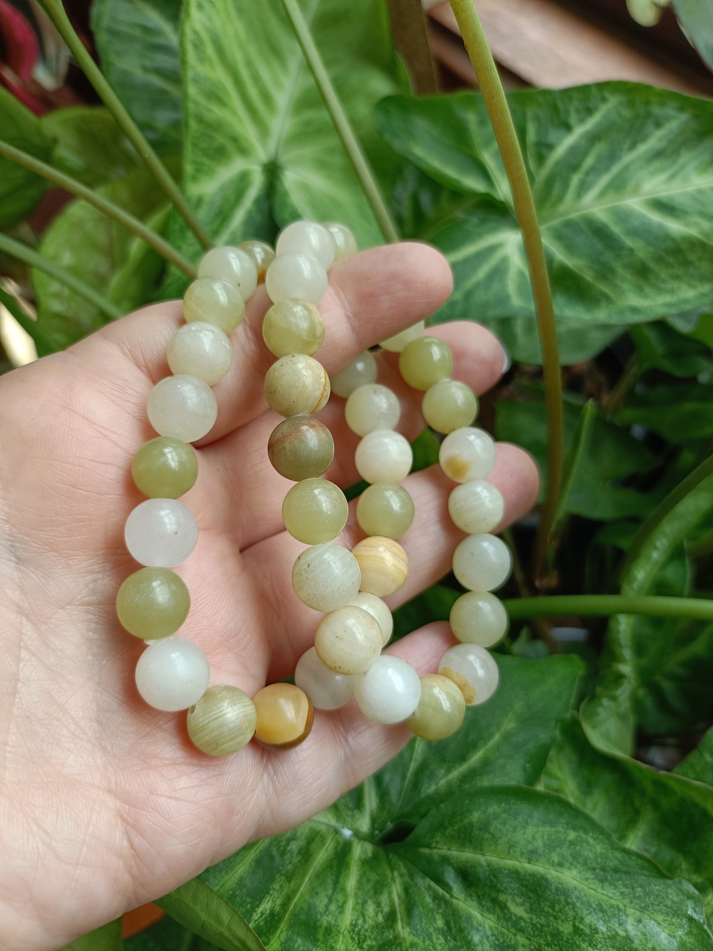 Banded Calcite Round Beaded Stretch Bracelet - 10mm