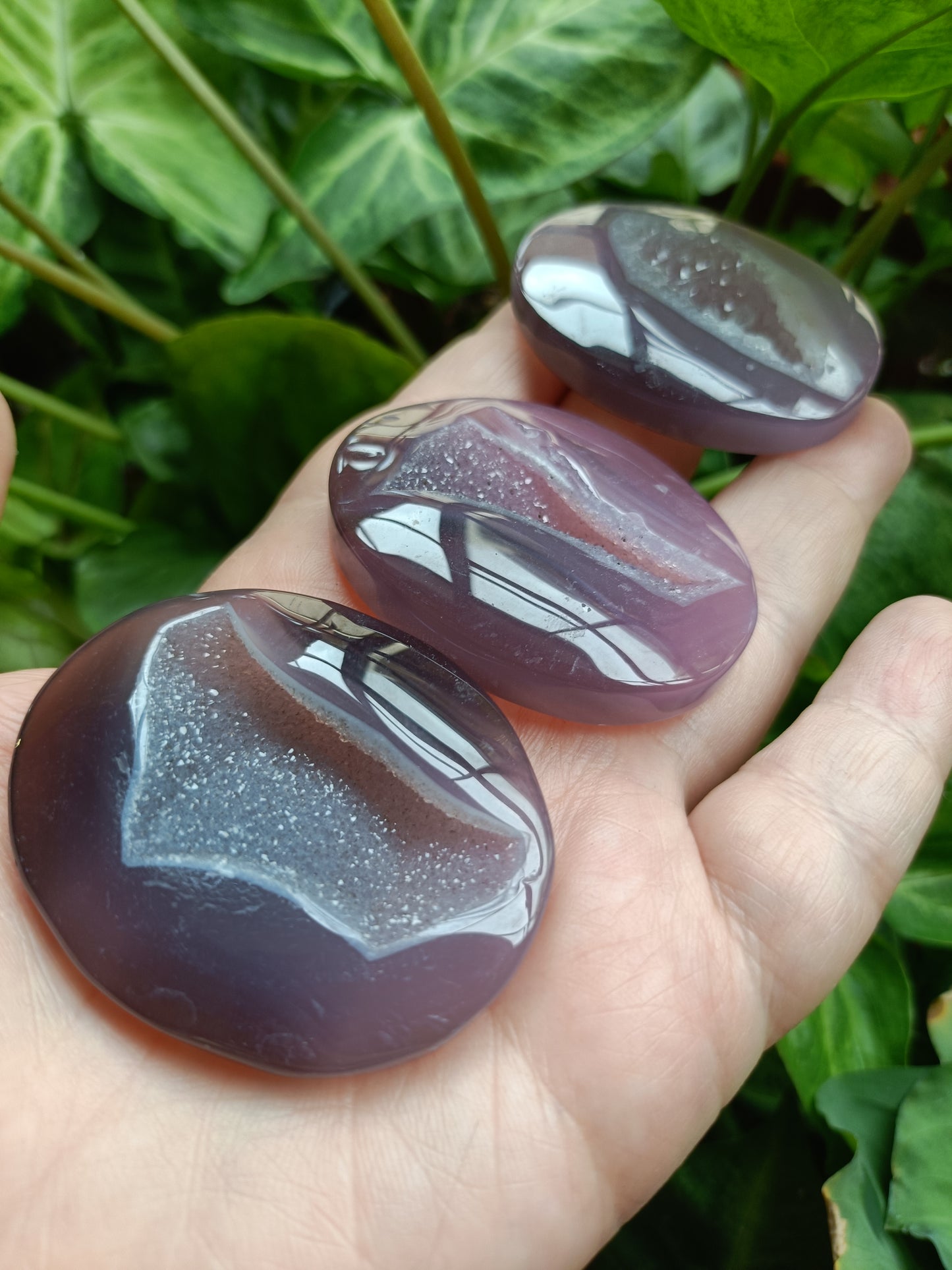 Pink Agate Druzy Palm Stones - 40-50g