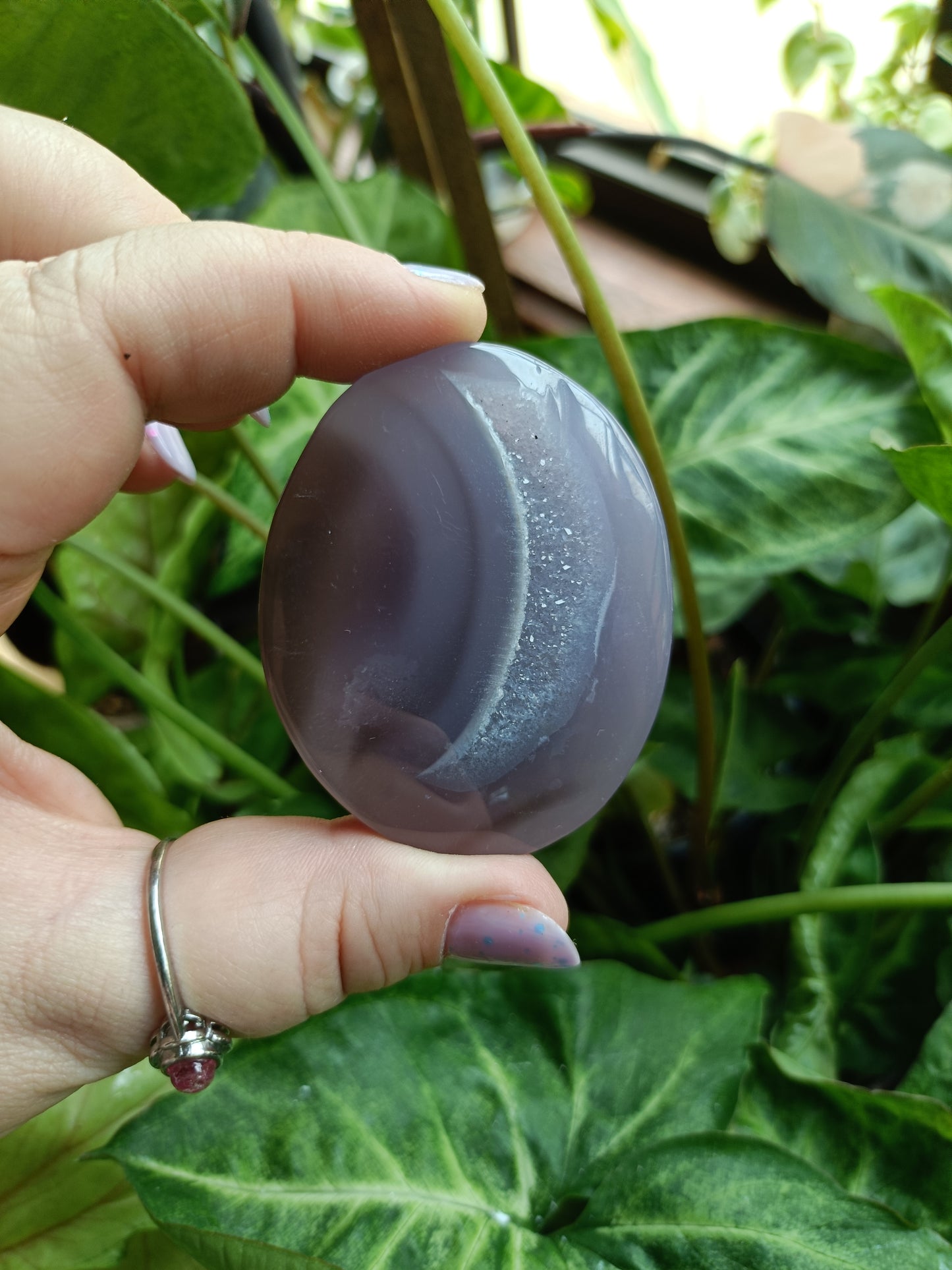 Pink Agate Druzy Palm Stones - 40-50g