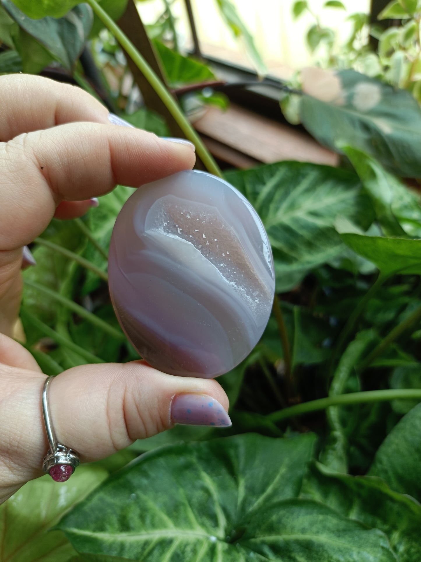 Pink Agate Druzy Palm Stones - 40-50g